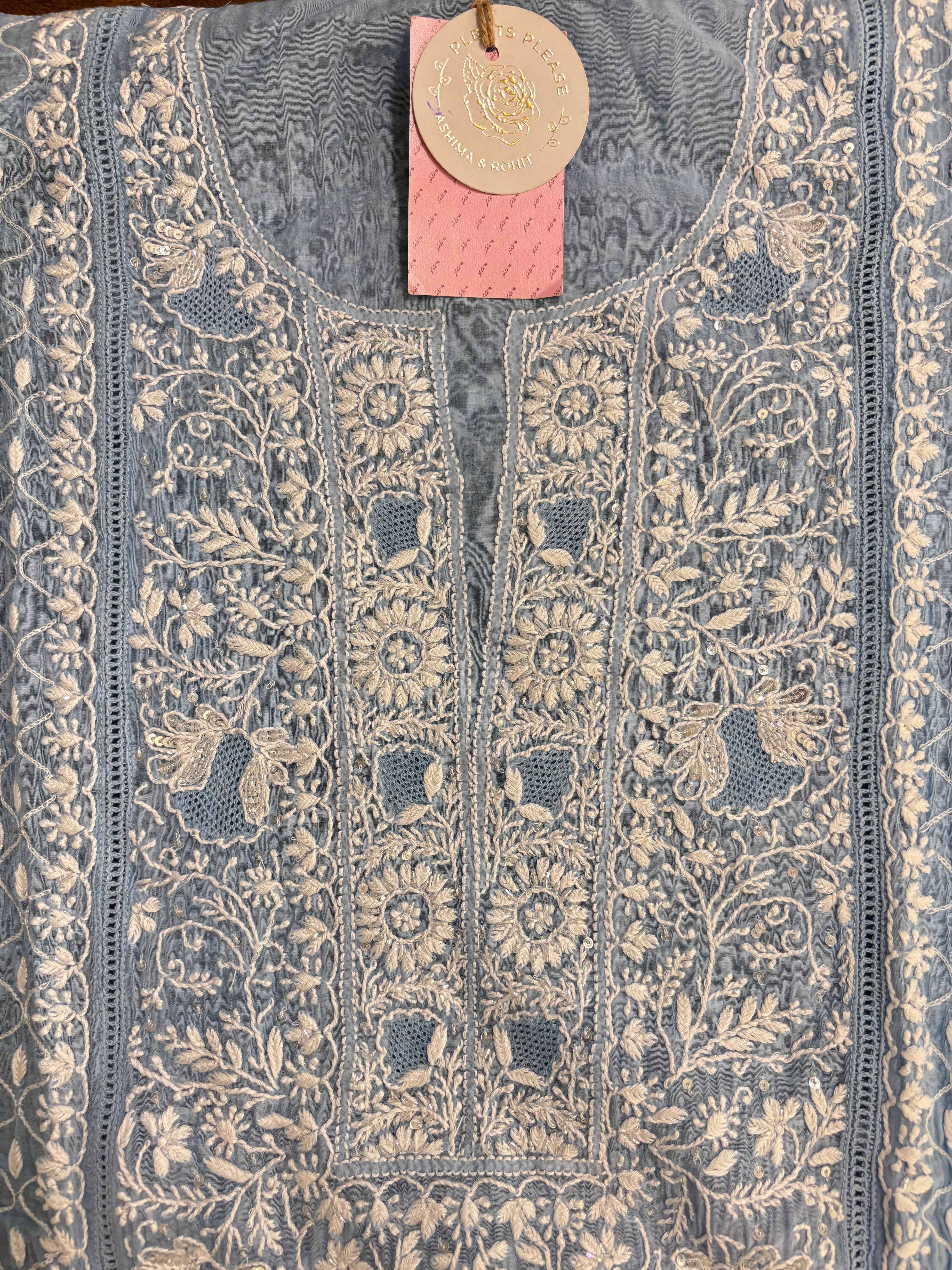 Powder Blue Chanderi Mul Chikankari Kurta and Dupatta