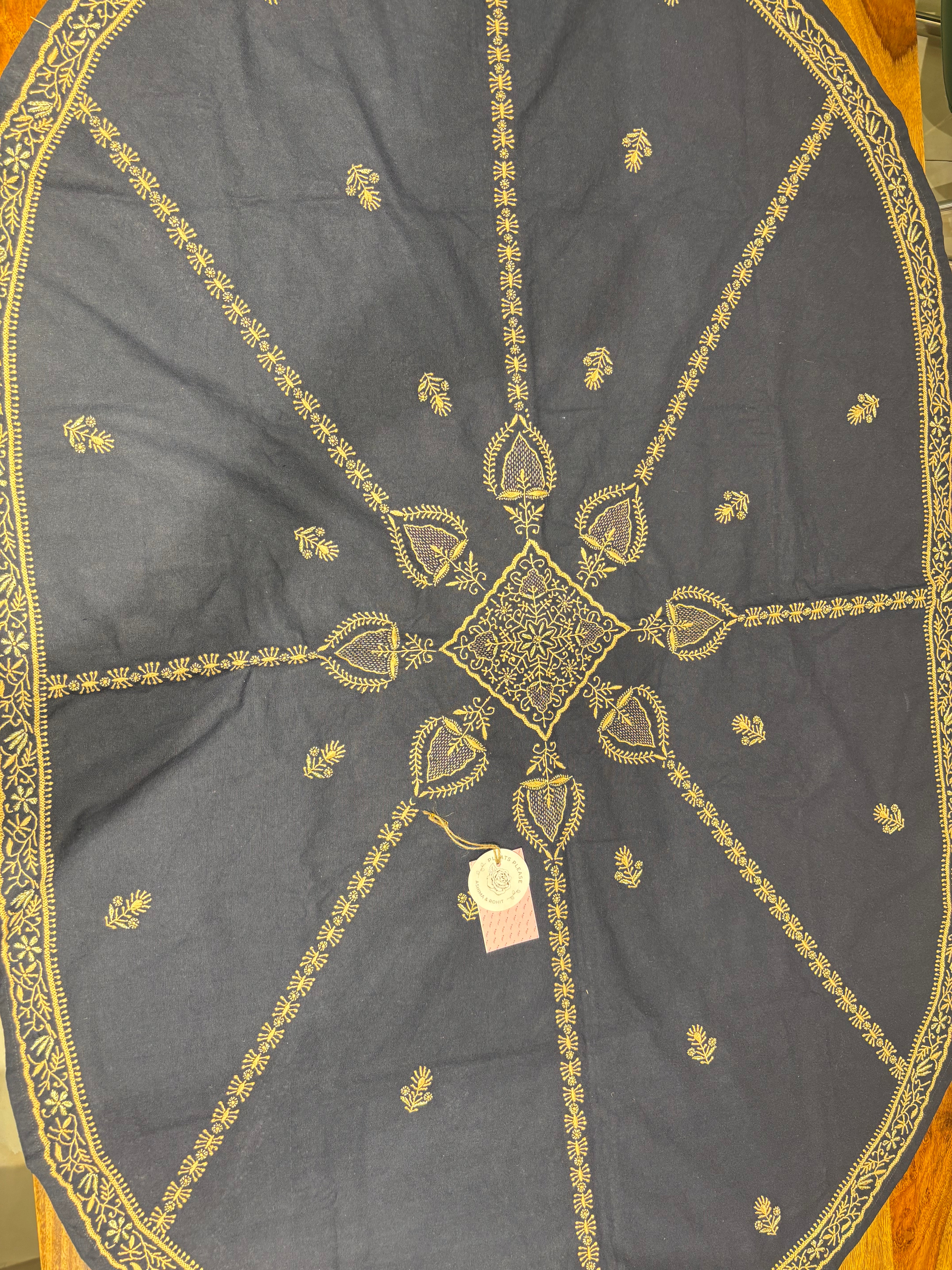 Royal Blue Linen Cotton Chikankari Table Runner