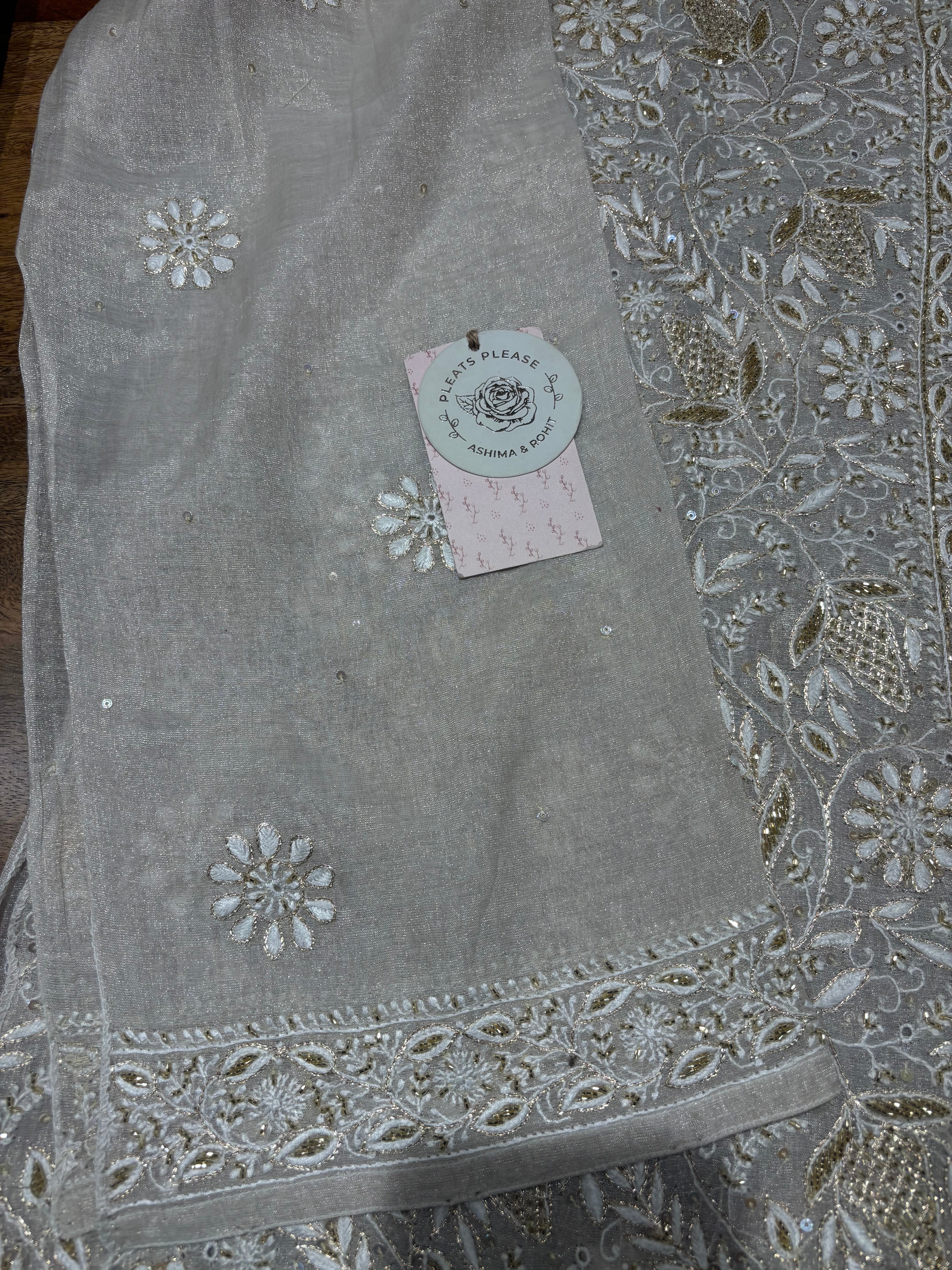 Dyeable Pure & Premium Silver Tissue Chikankari Kurta & Dupatta Set