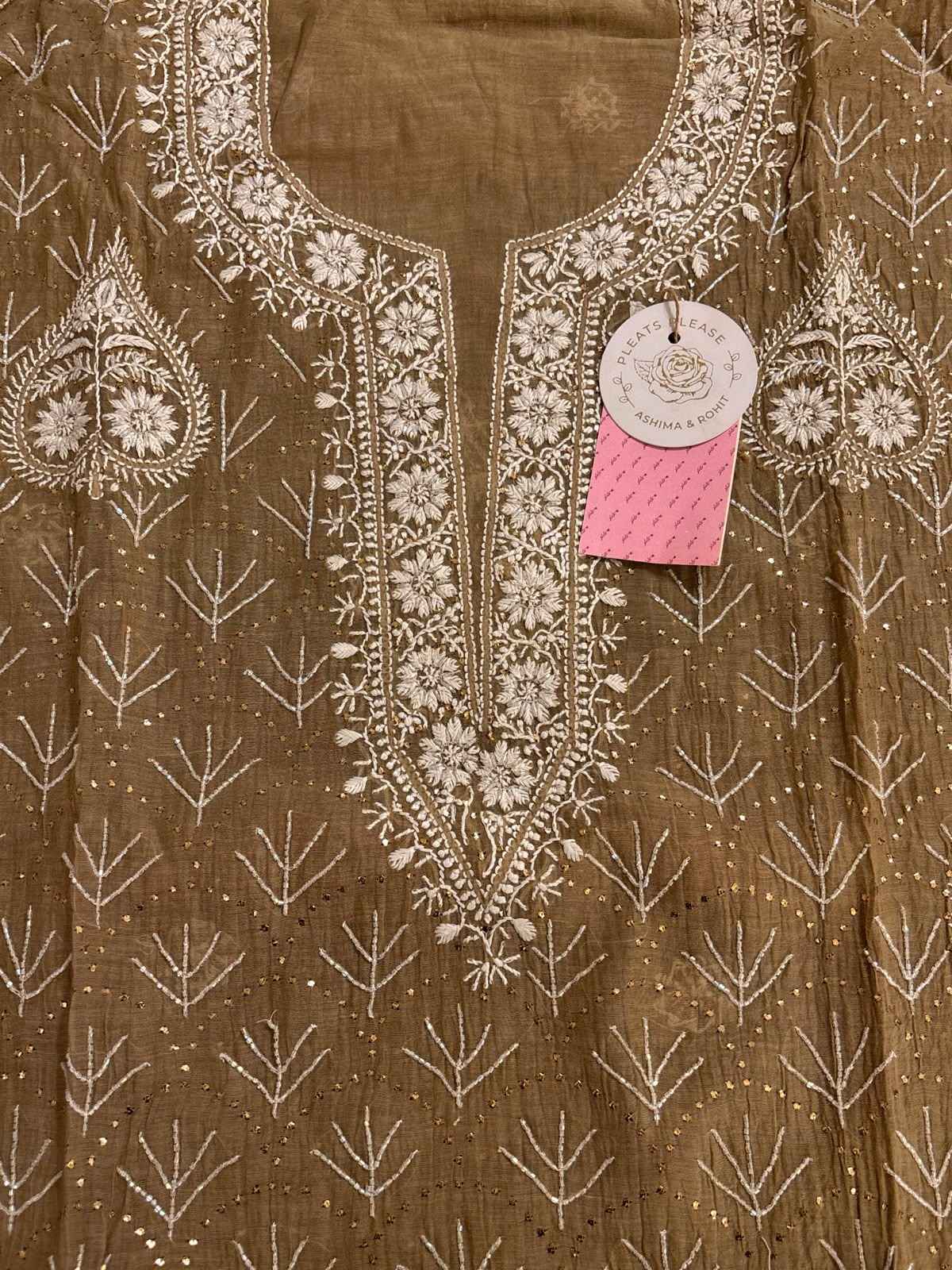 Camel Brown Chanderi Chikankari Mukaish Kurta & Dupatta