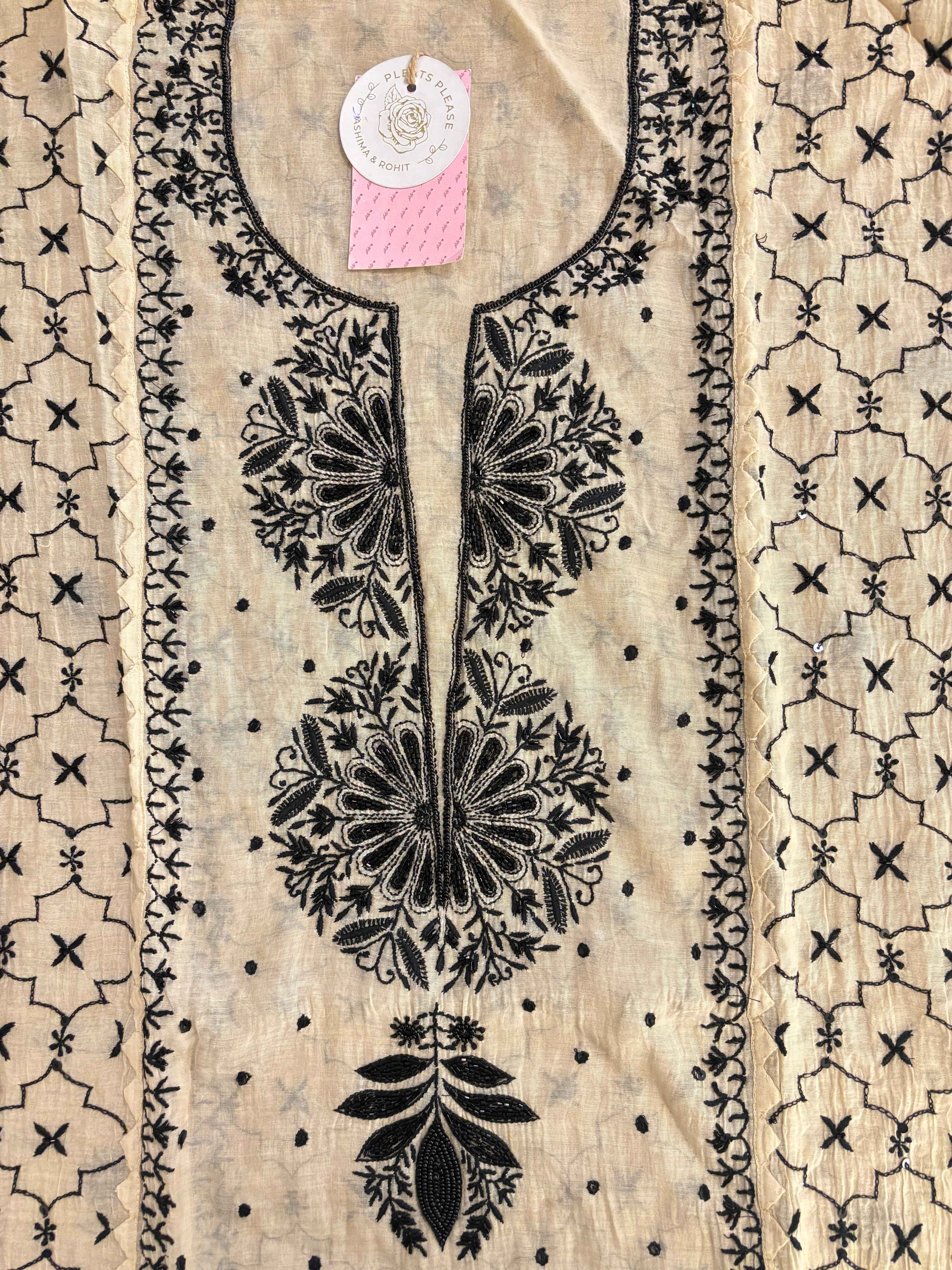 Ivory Cream Chanderi Chikankari Kurta & Dupatta