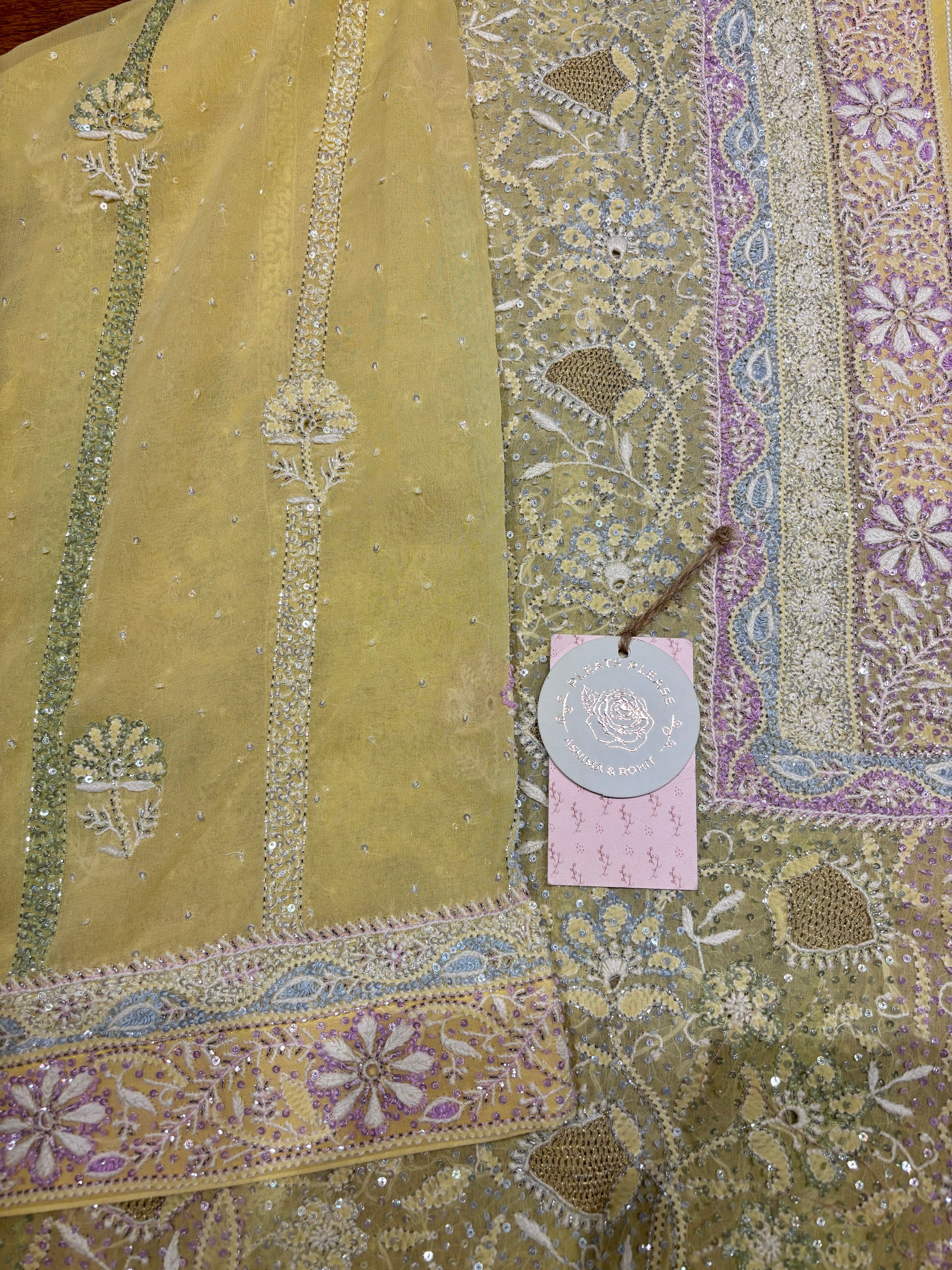 Yellow Pure & Premium Georgette Chikankari Kurta & Dupatta Set