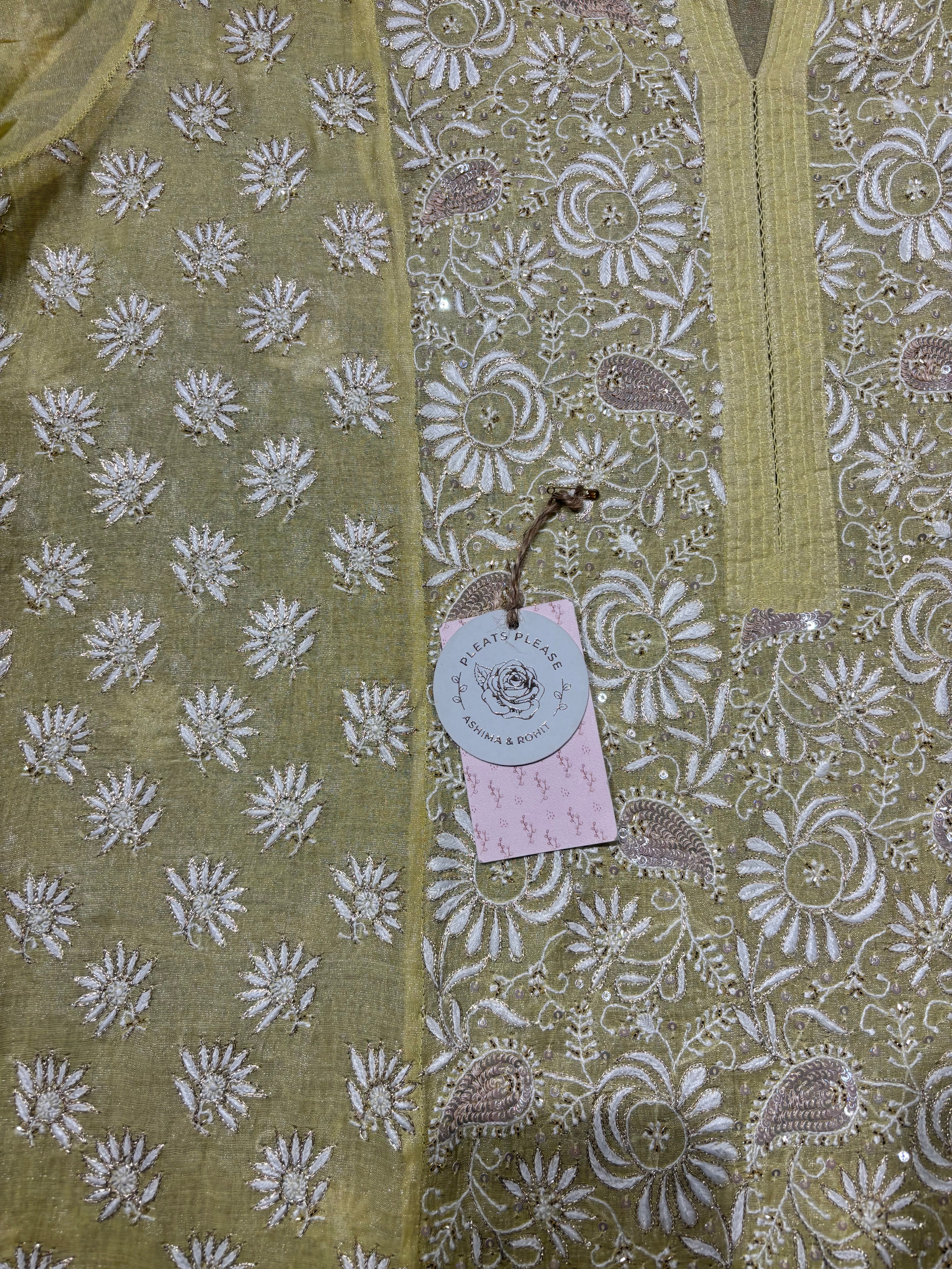 Yellow Pure & Premium Tissue Chikankari Kurta & Dupatta Set