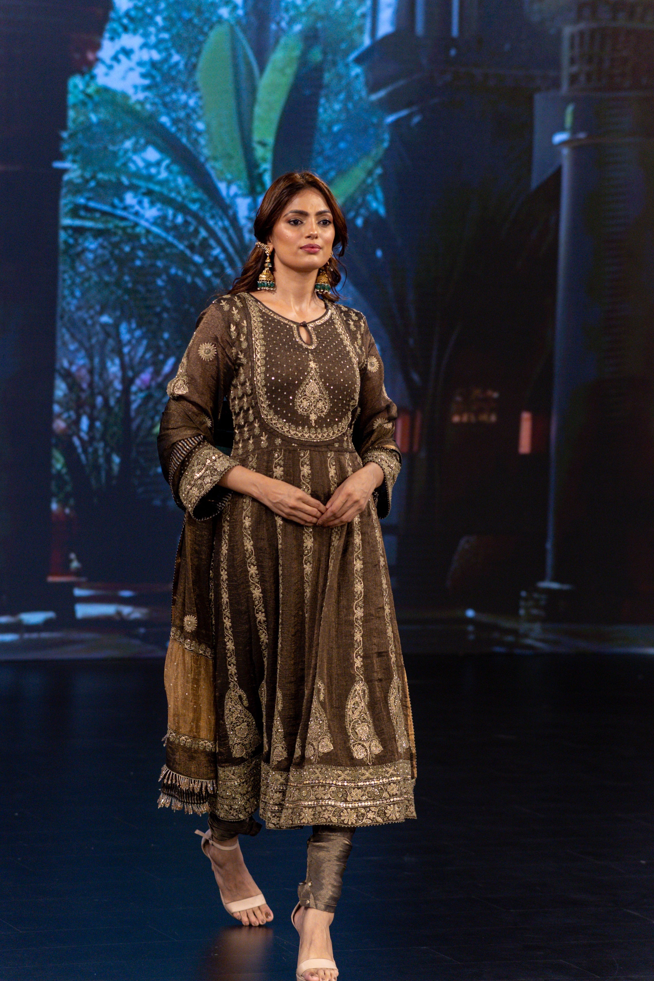 Black Pure And Premium Tissue Bajirao Anarkali 3 Piece Set