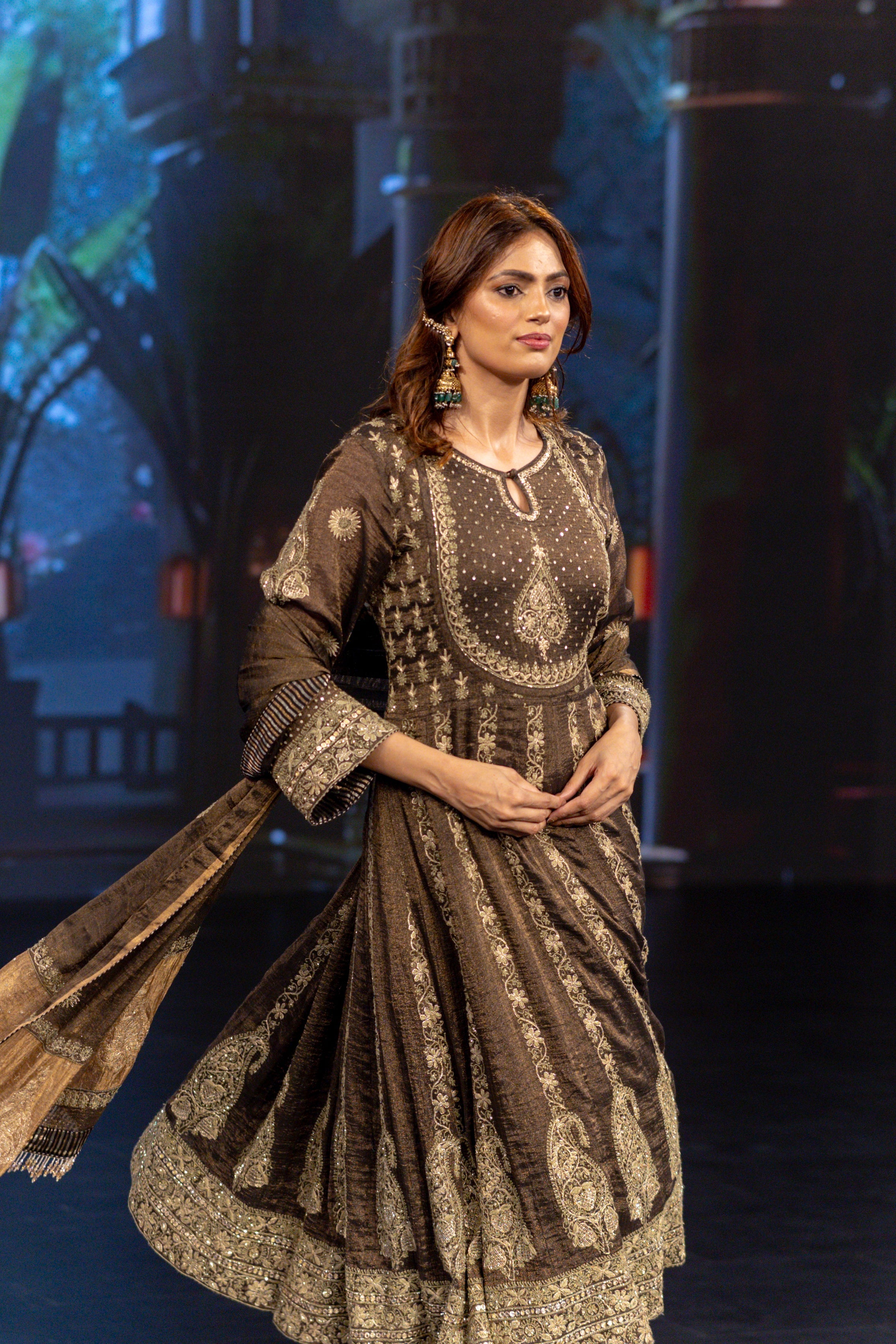 Black Pure And Premium Tissue Bajirao Anarkali 3 Piece Set