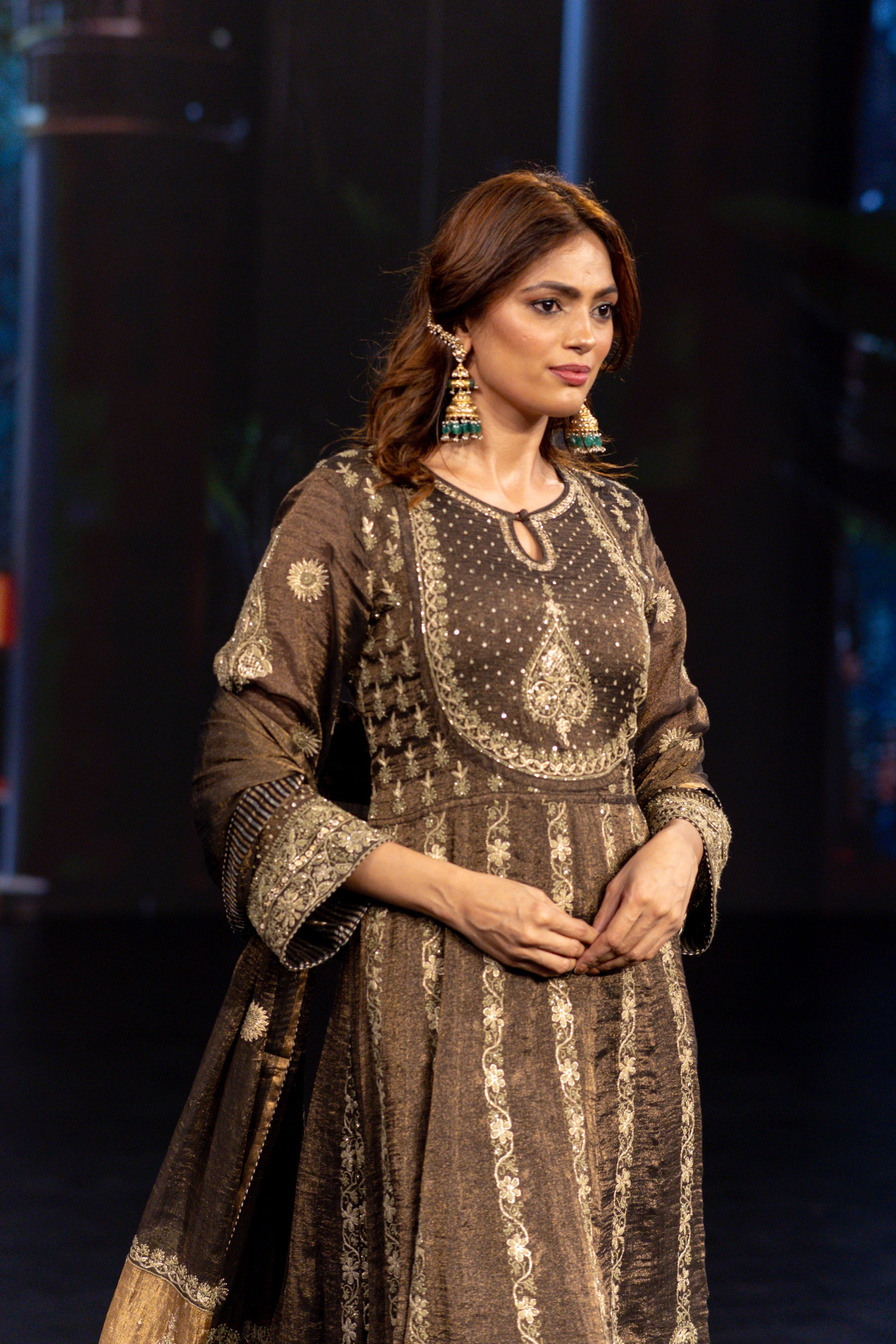 Black Pure And Premium Tissue Bajirao Anarkali 3 Piece Set