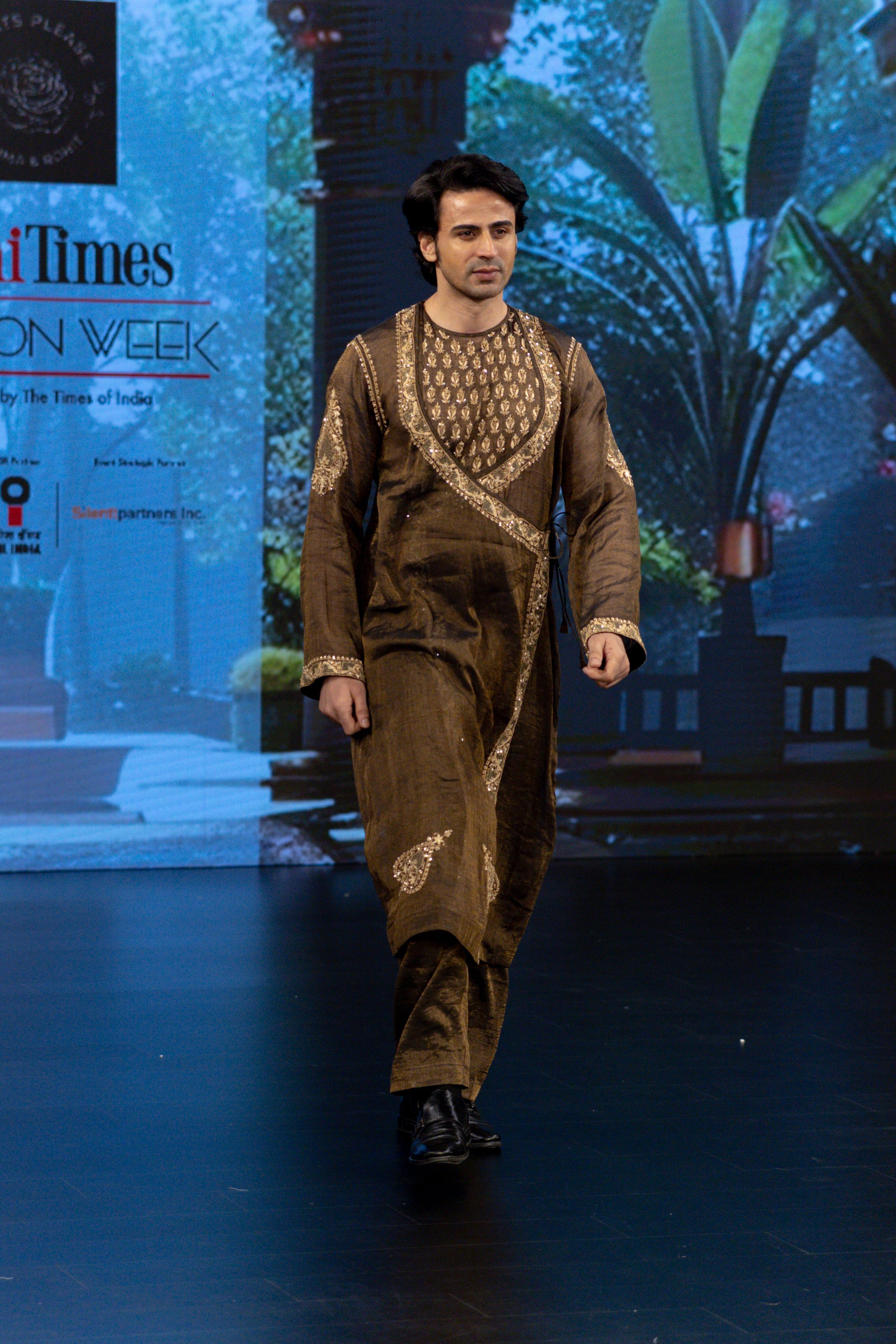 Black Pure And Premium Tissue Chikankari Men's Angrakha