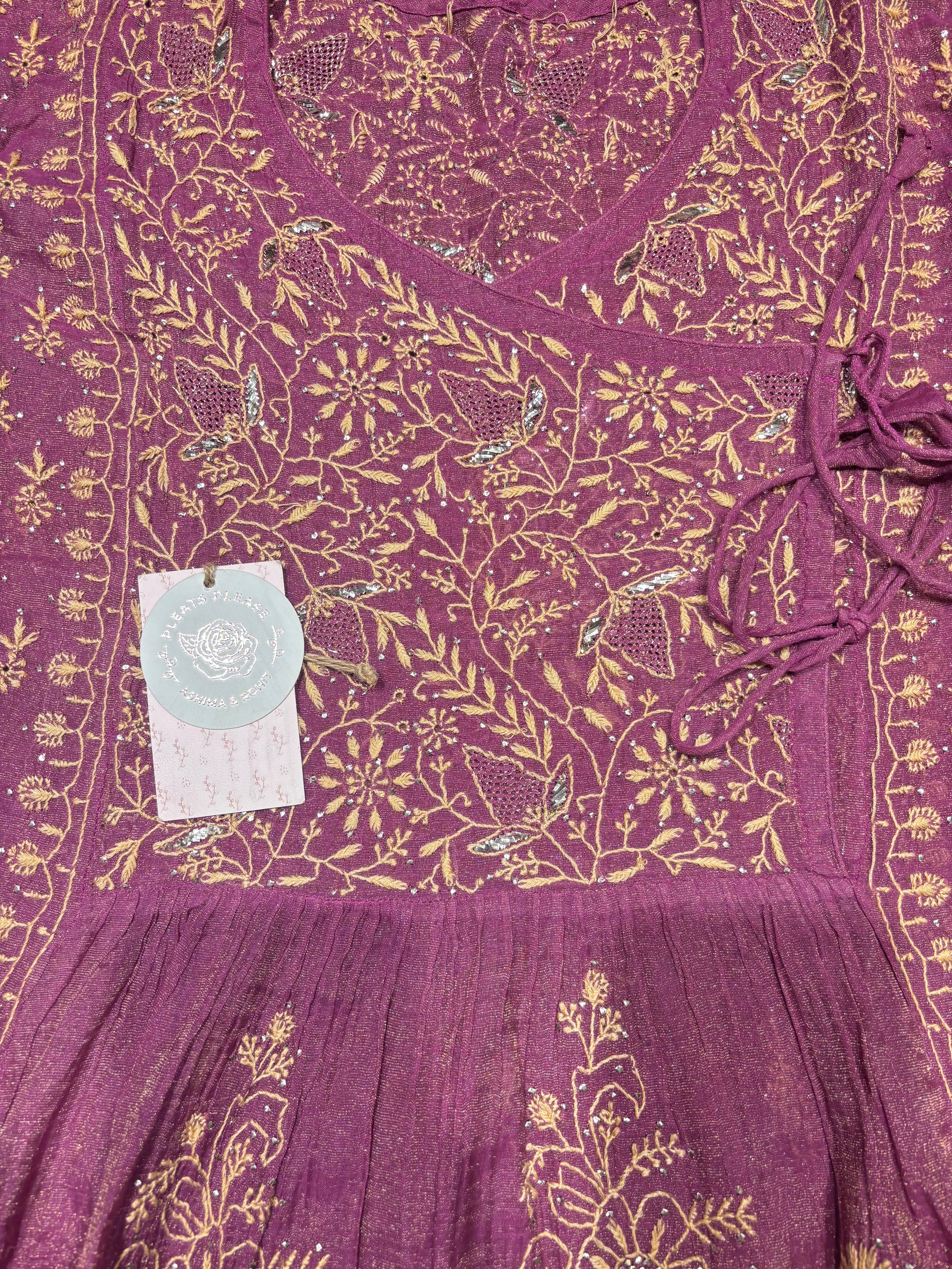 Purple Pure & Premium Tissue Chikankari Angrakha Kurta and Dupatta set