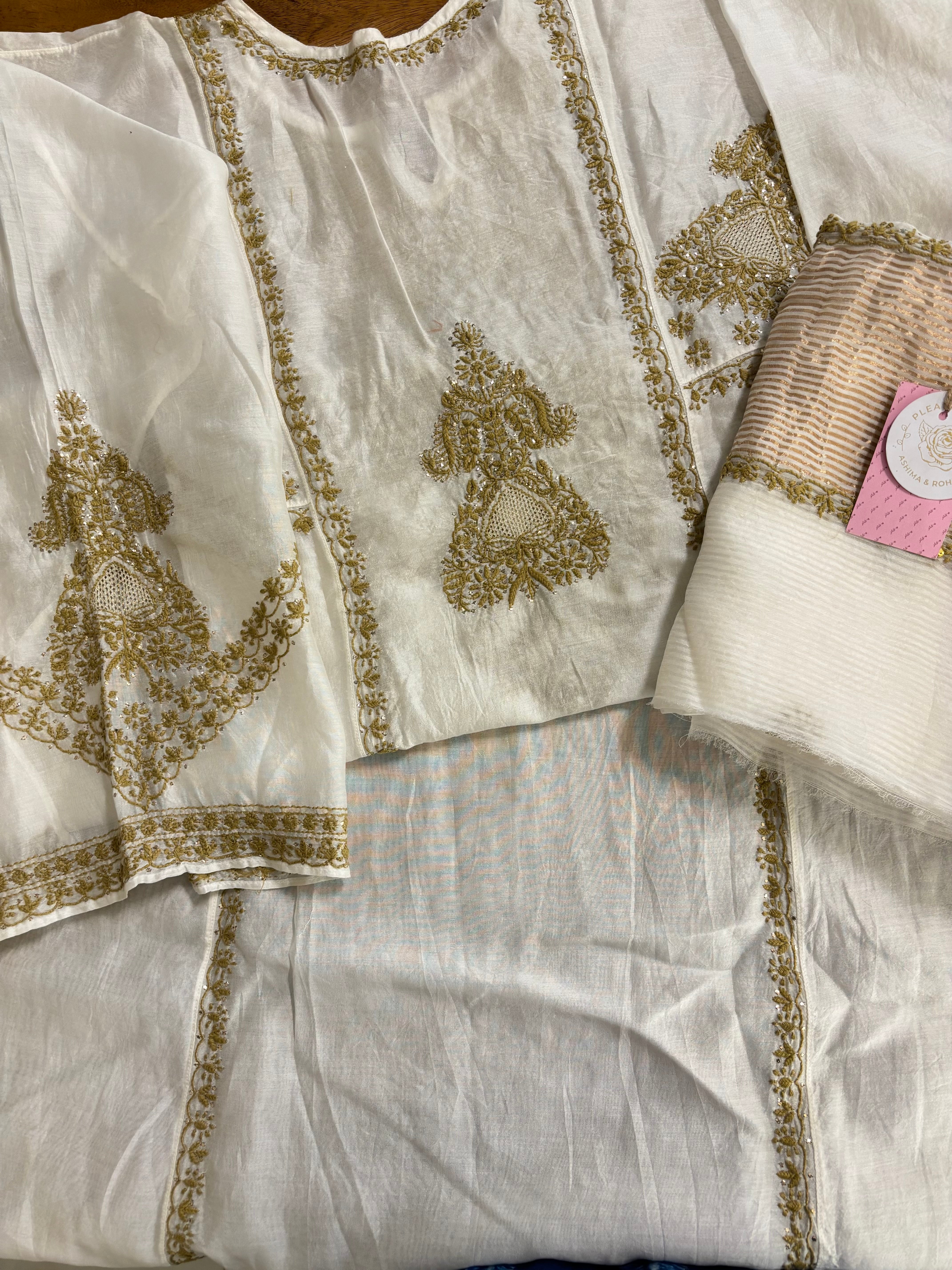 Dyeable Chanderi Chikankari Mukaish Anarkali & Dupatta Set