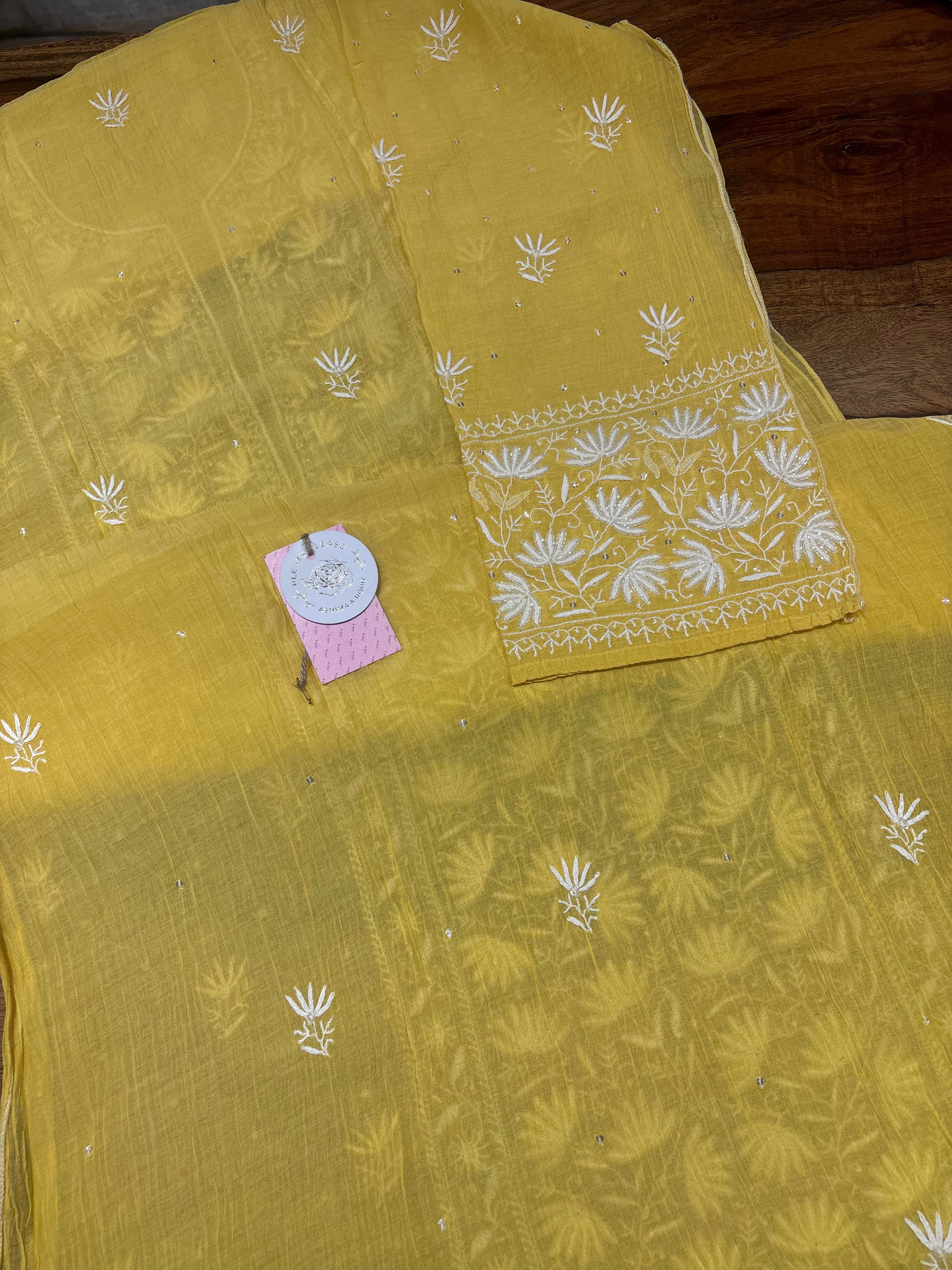 Yellow Chanderi Mul Chikankari Kurta & Dupatta Set
