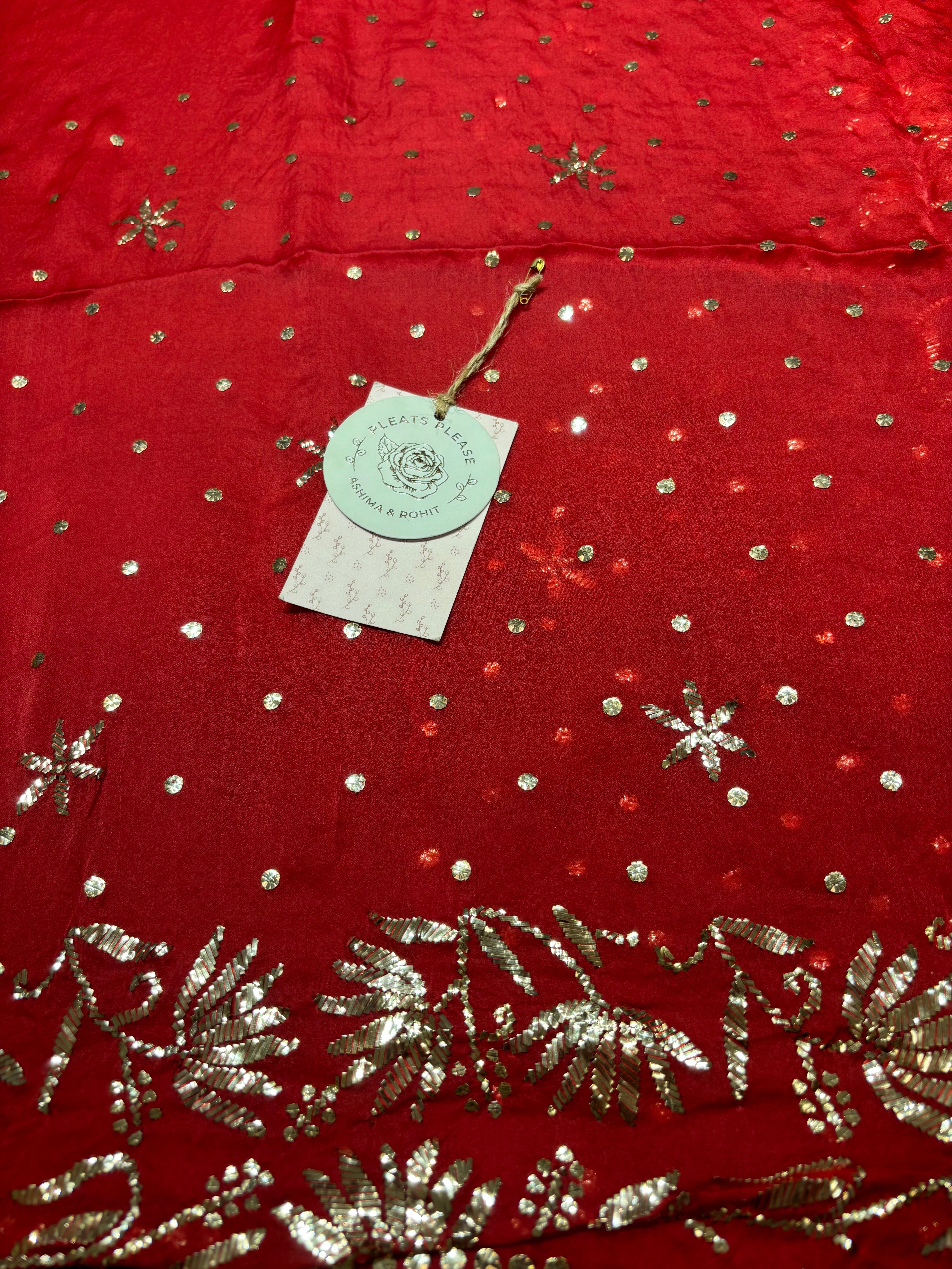 Red Pure and Premium Organza Silk Mukaish Kurta and Dupatta Fabric