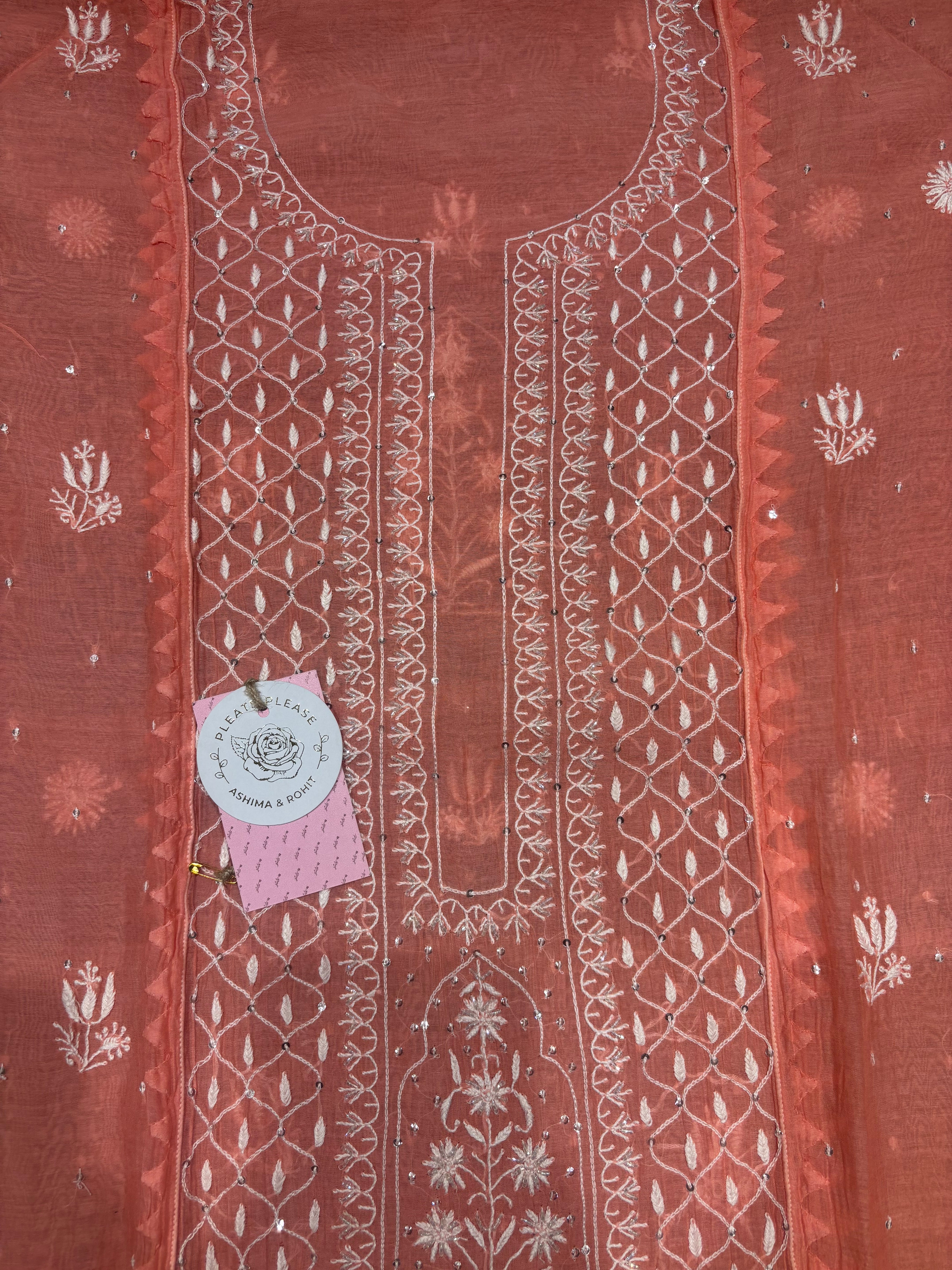Pink Chanderi Mul Chikankari Kurta and Dupatta Set