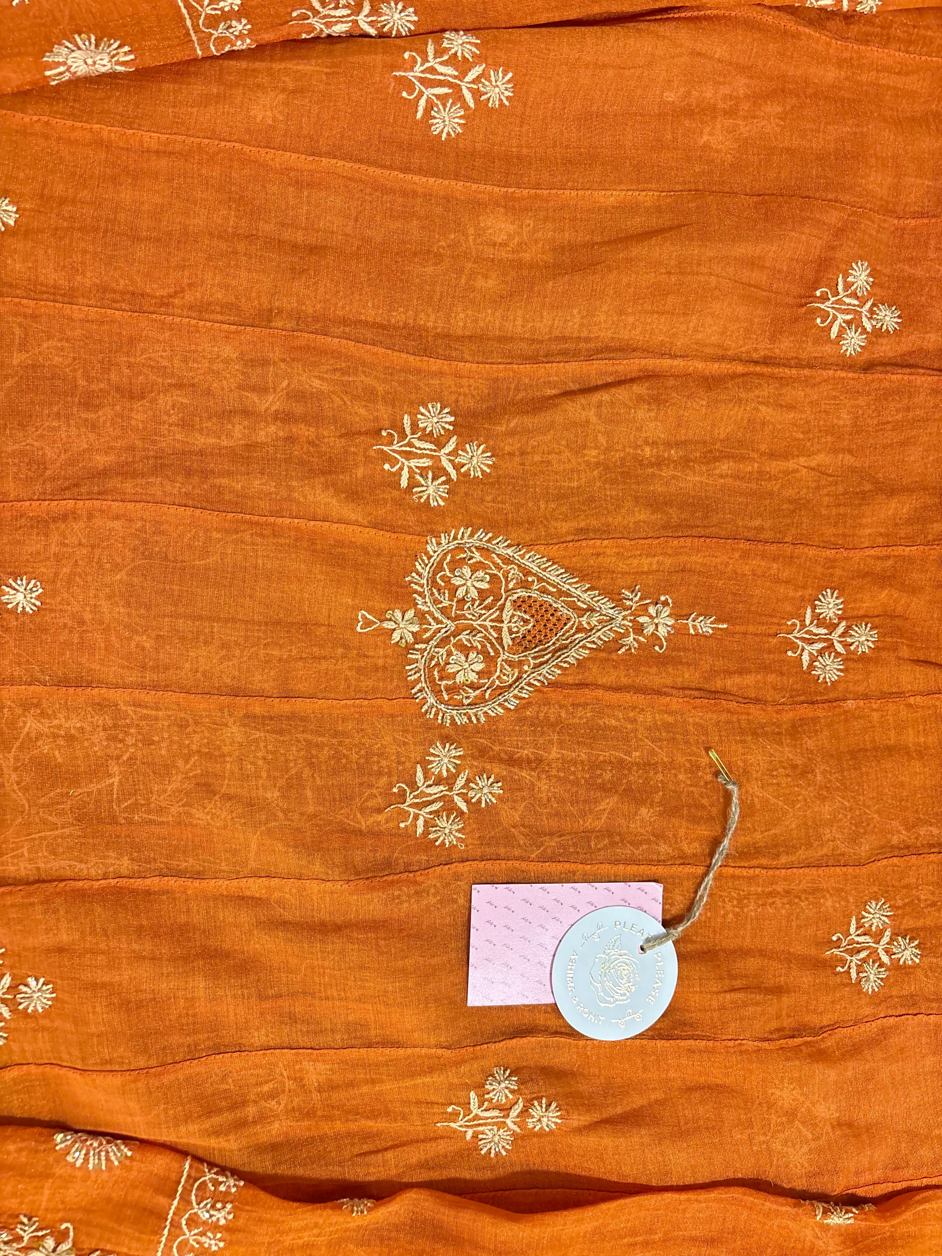 Orange Chanderi Chikankari Kurta Dupatta Set