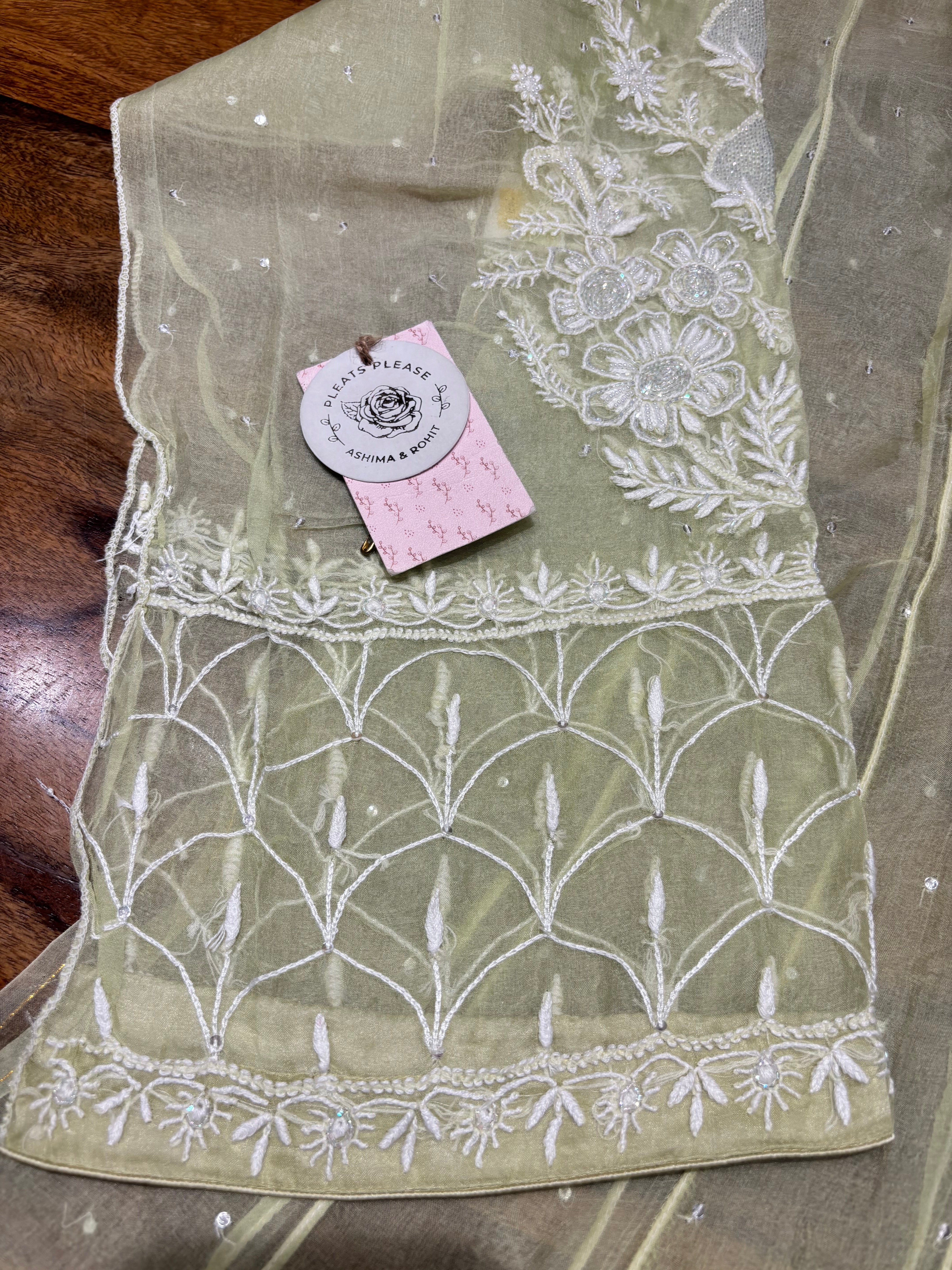 Green Organza Chikankari Anarkali & Dupatta Set