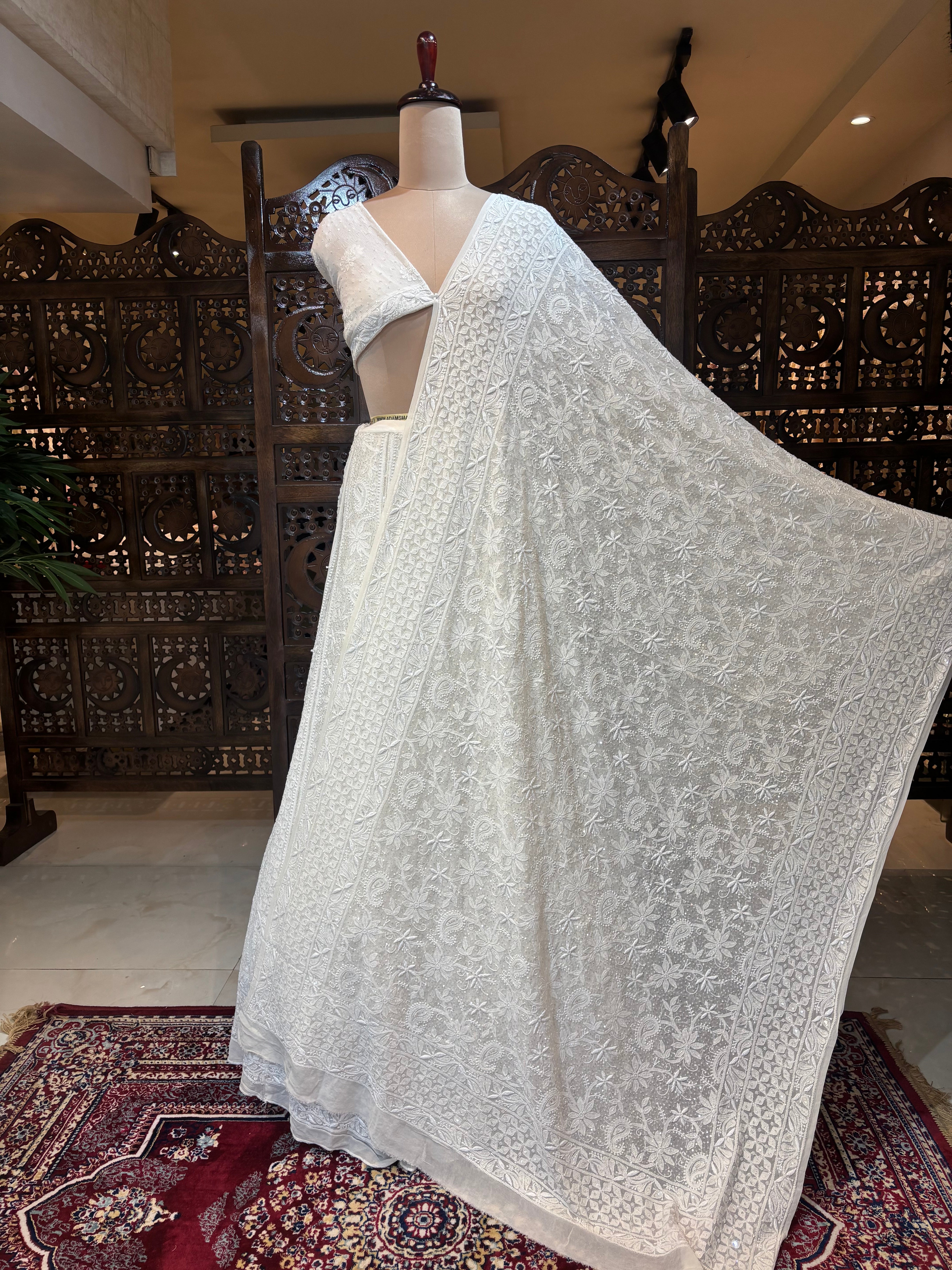 Dyeable Pure & Premium Georgette Chikankari Lehenga & Dupatta Set - Pleats PleaseChikankari