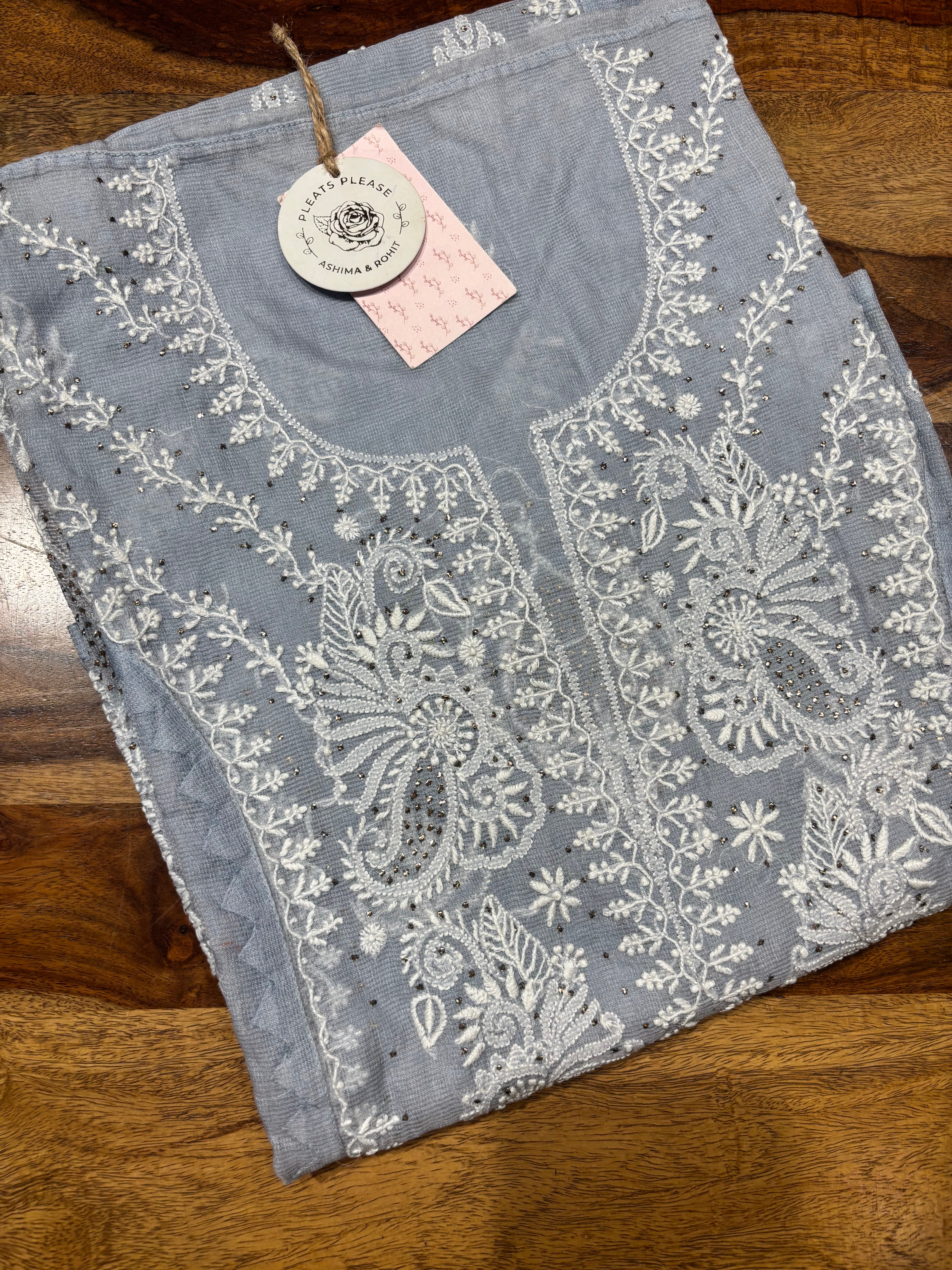 Blue Kota Doria Chikankari Kurta