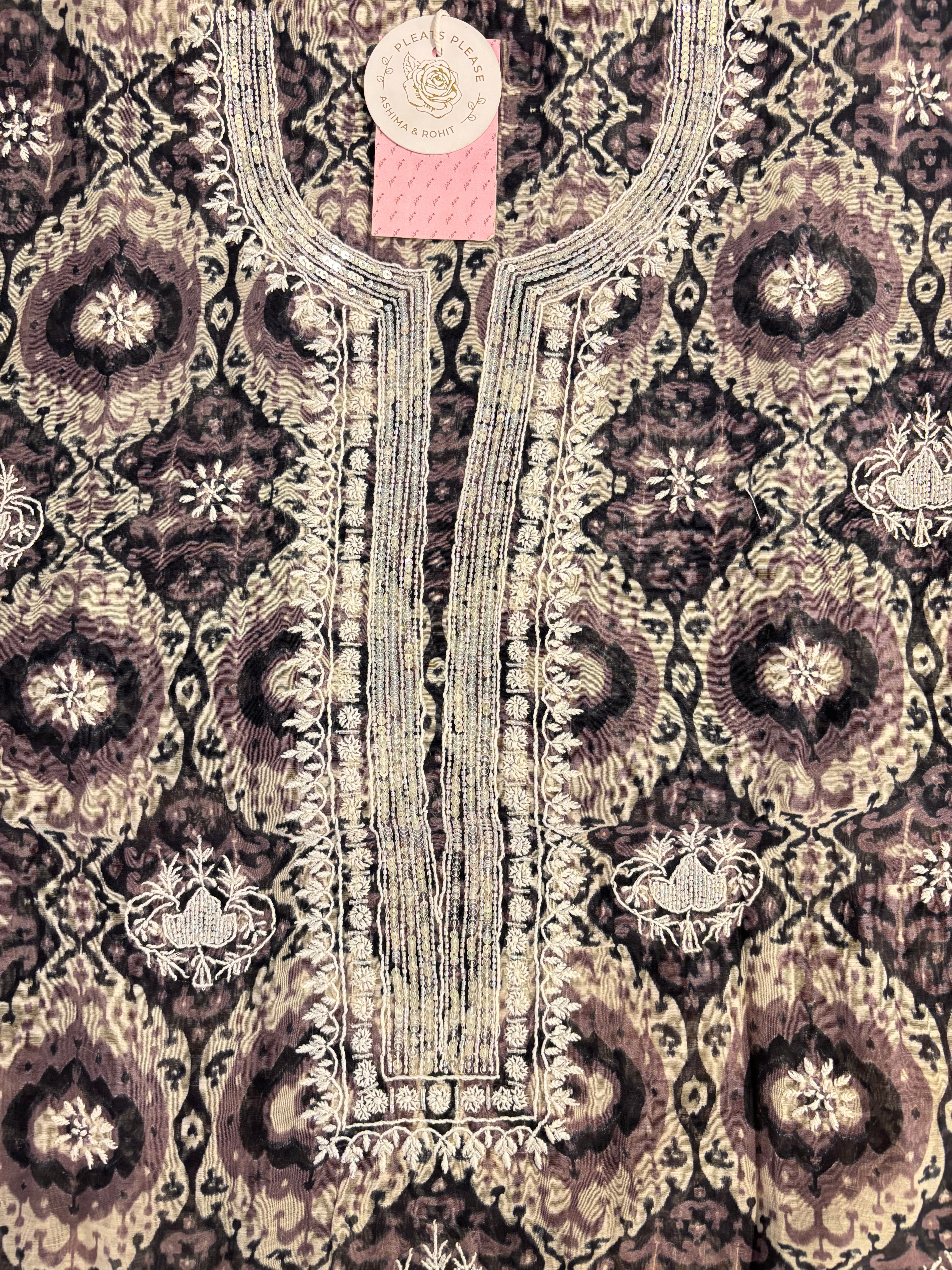Mocha Brown Chanderi Chikankari Kurta & Dupatta