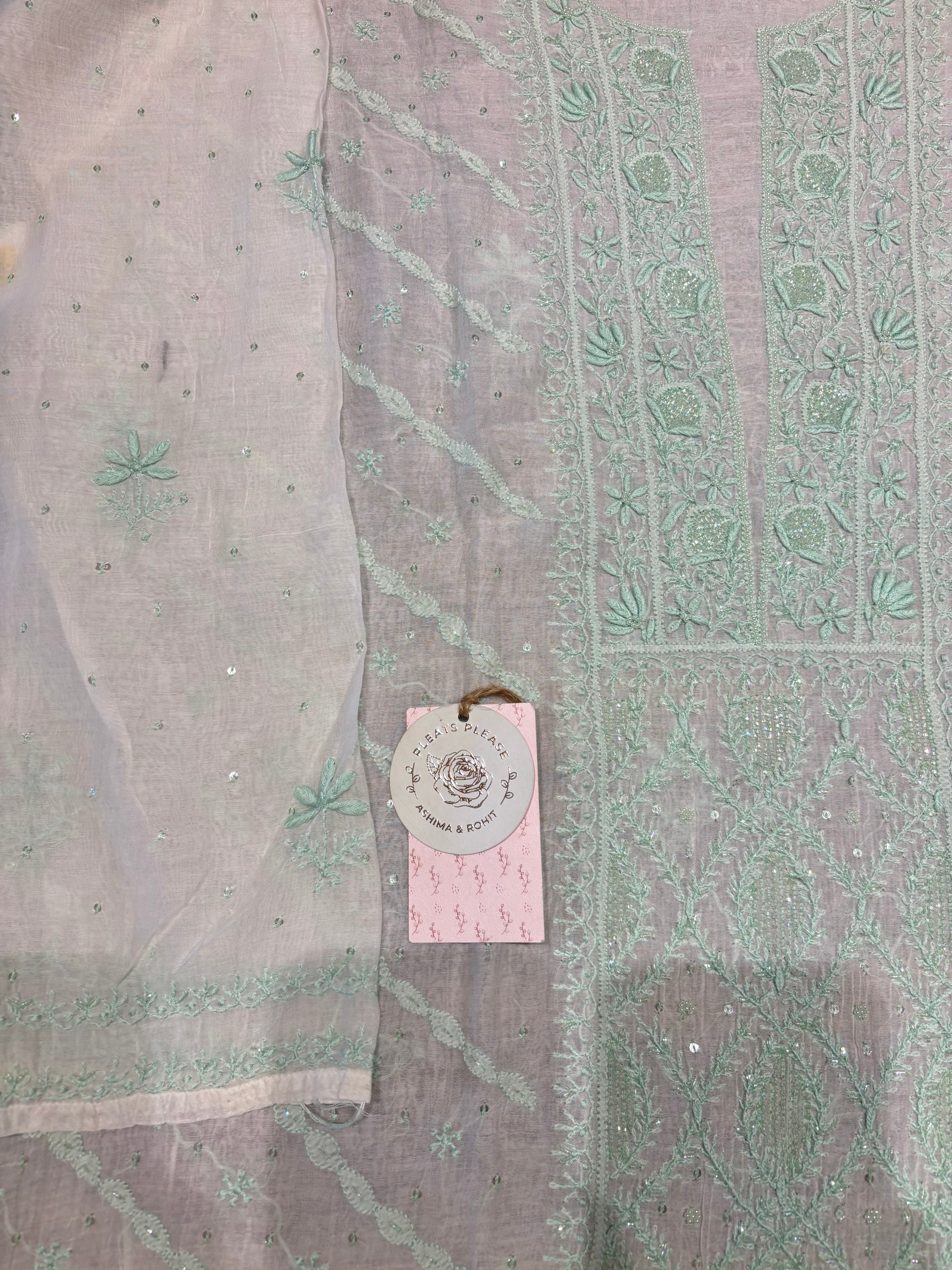 Dyeable Chanderi Mul Chikankari Kurta and Dupatta