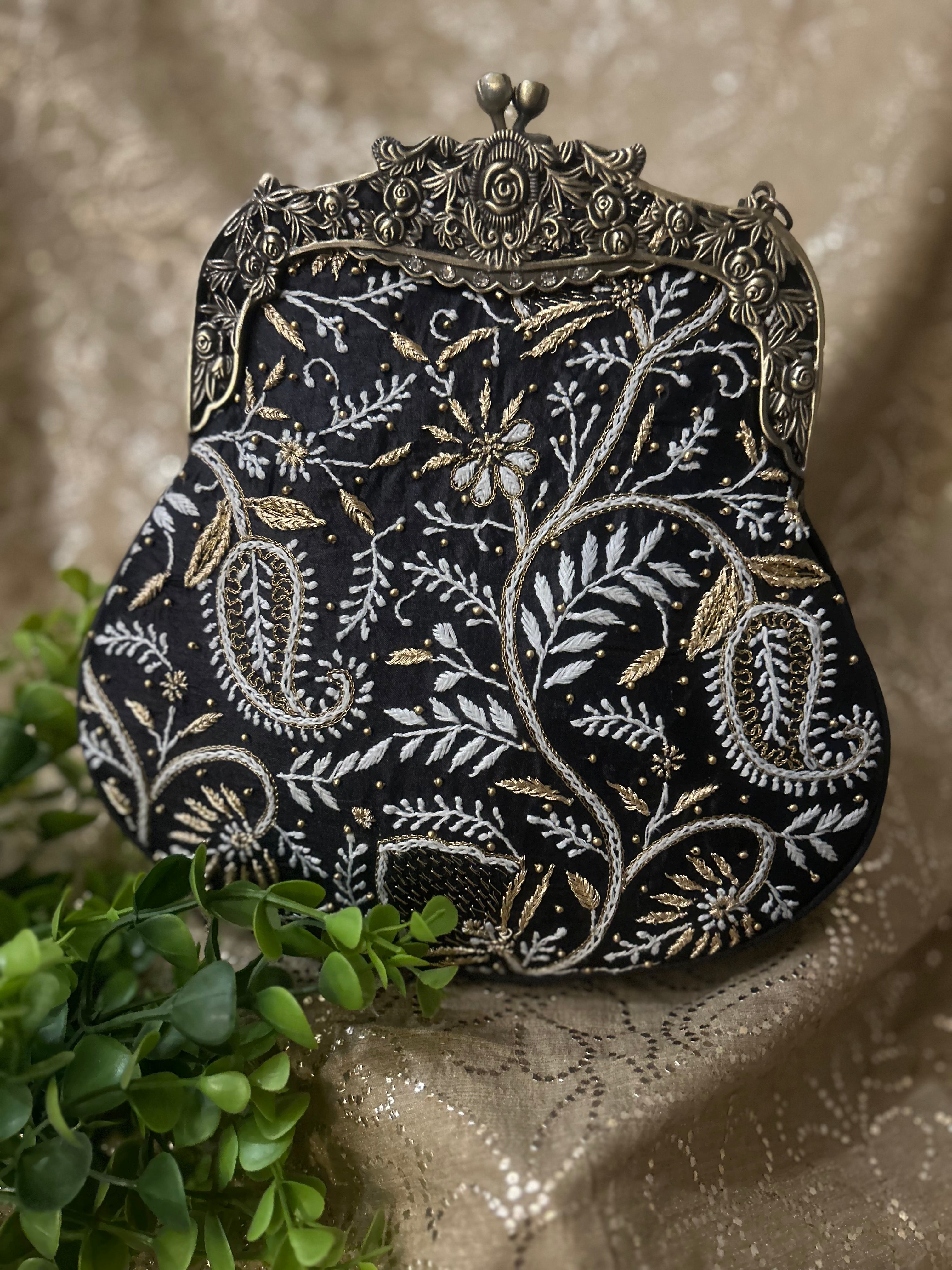 Black Chikankari Clutch Bag