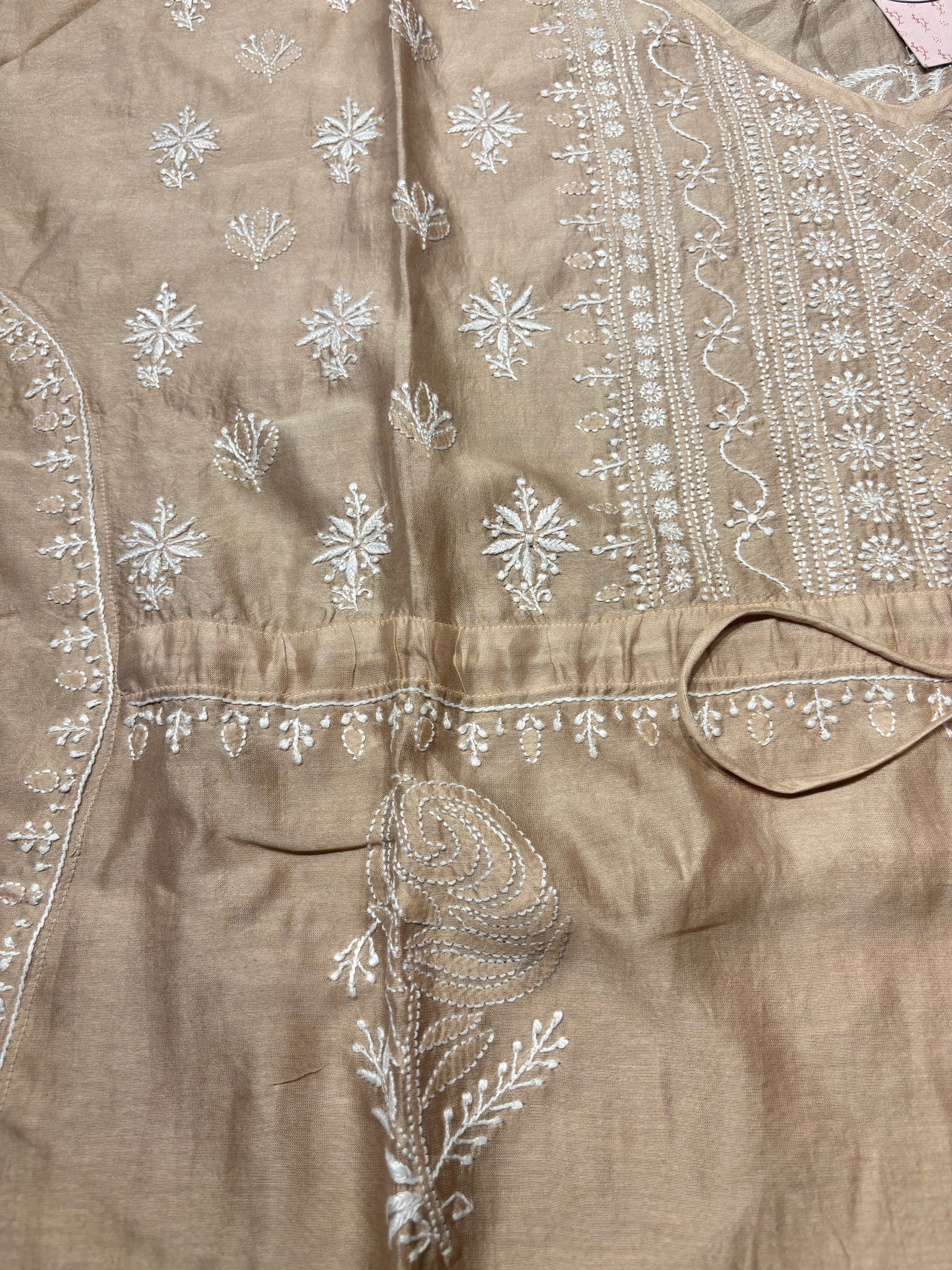 Dusty Peach Chanderi Silk Chikankari Kaftan