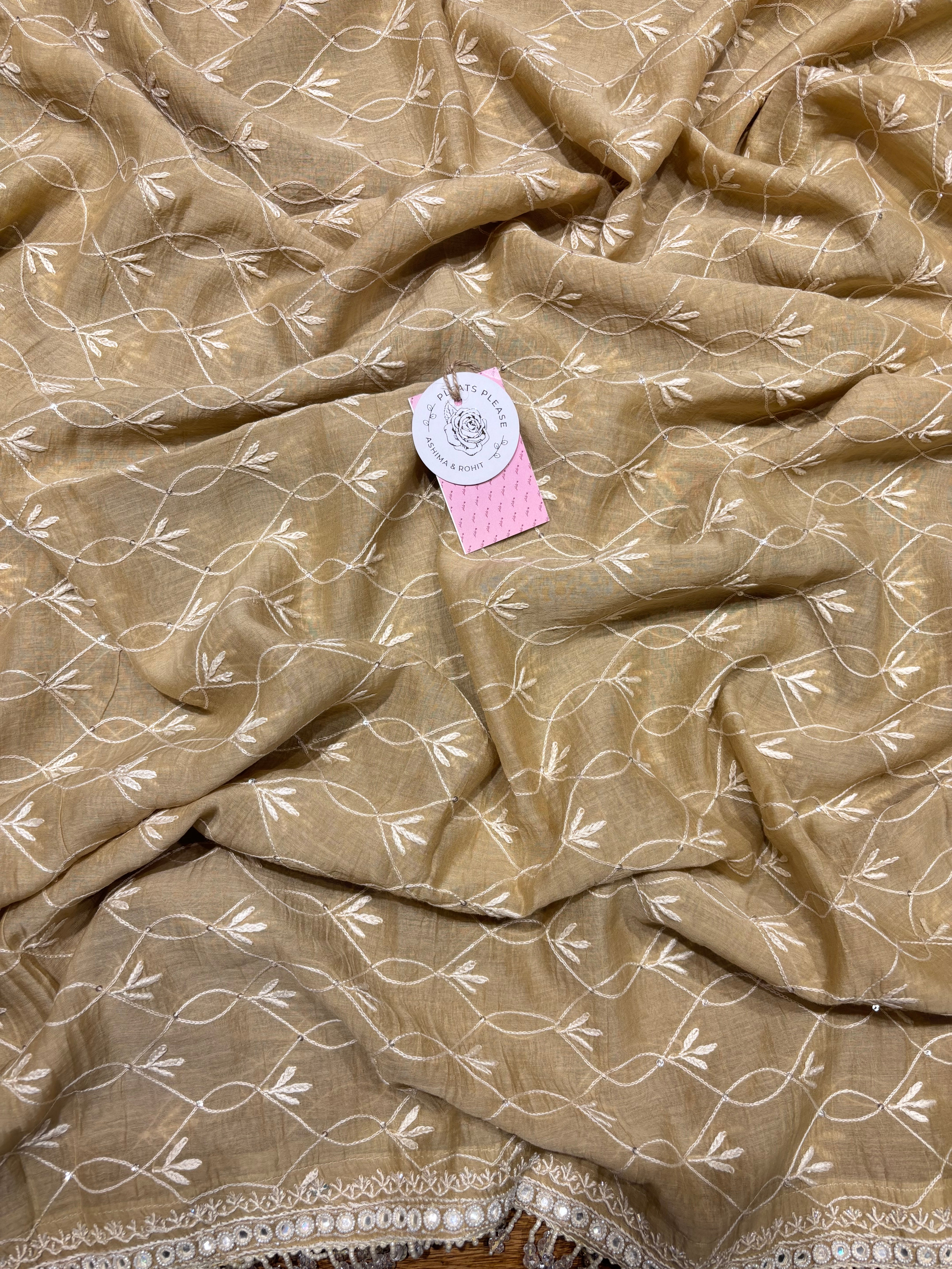 Mustard Gold Chanderi Mul Chikankari kurta and Dupatta Set