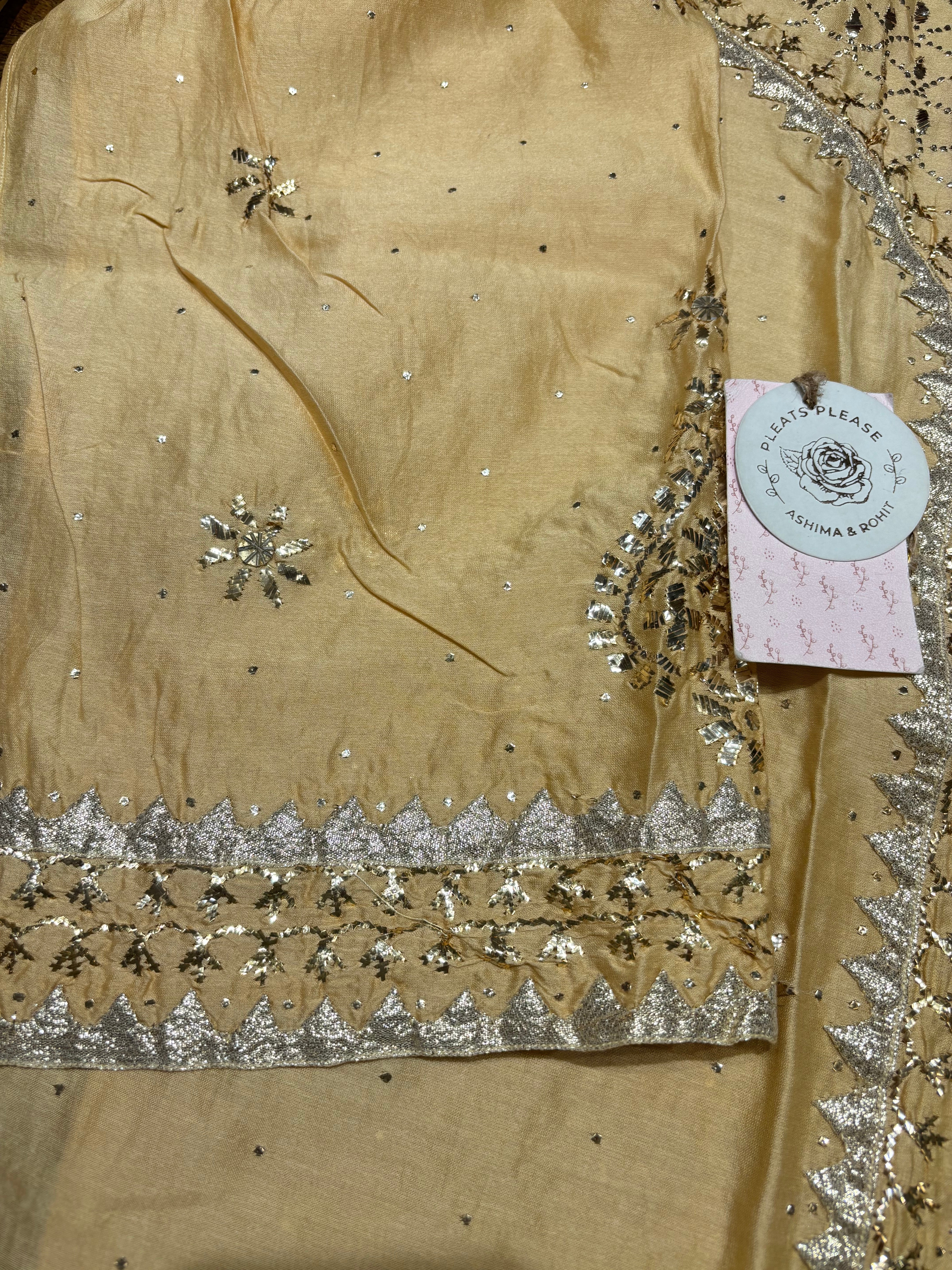 Golden Chanderi Silk Mukaish Kurta & Dupatta Set