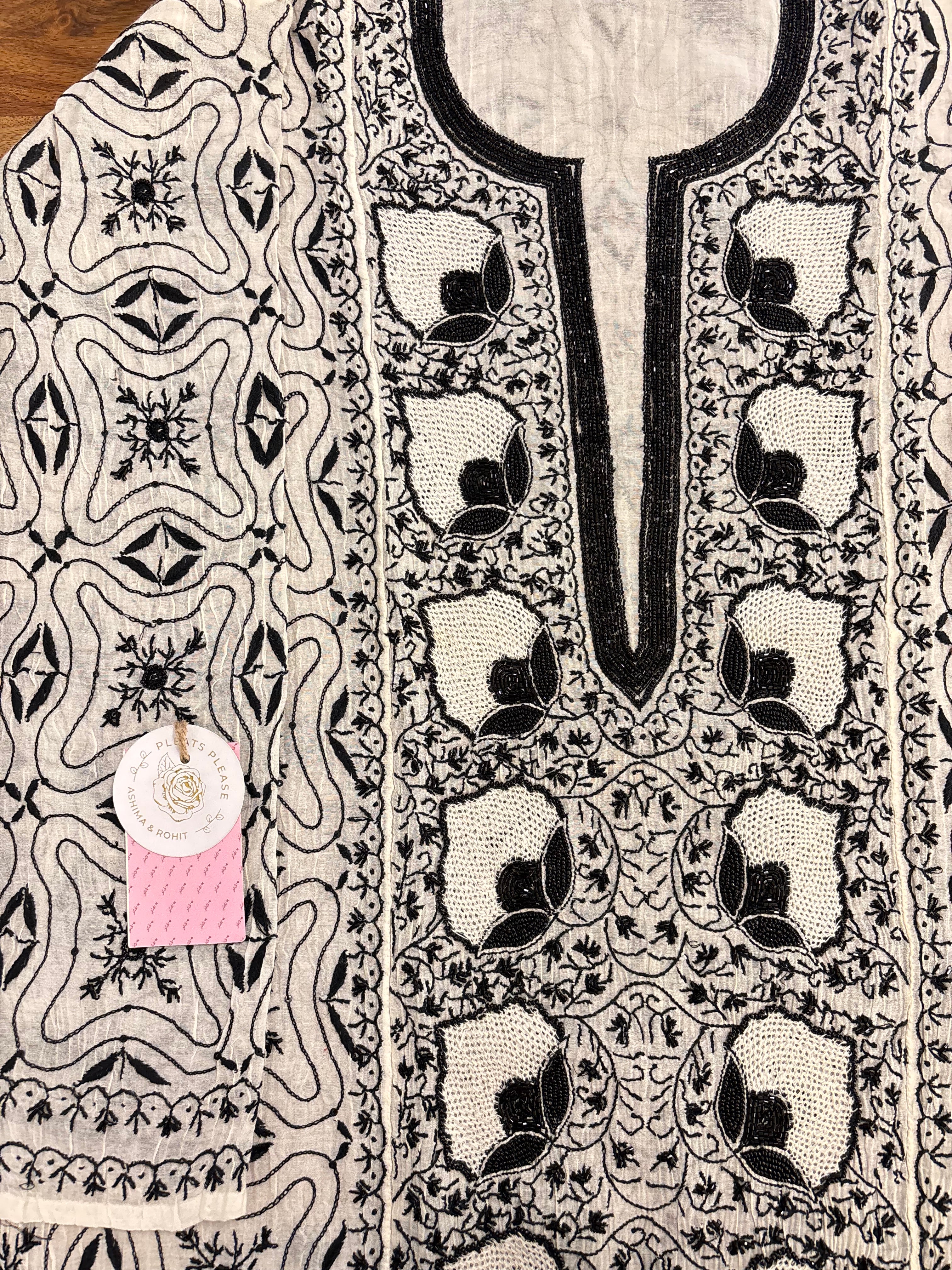 Dyeable Chanderi Black & White Chikankari Kurta & Dupatta