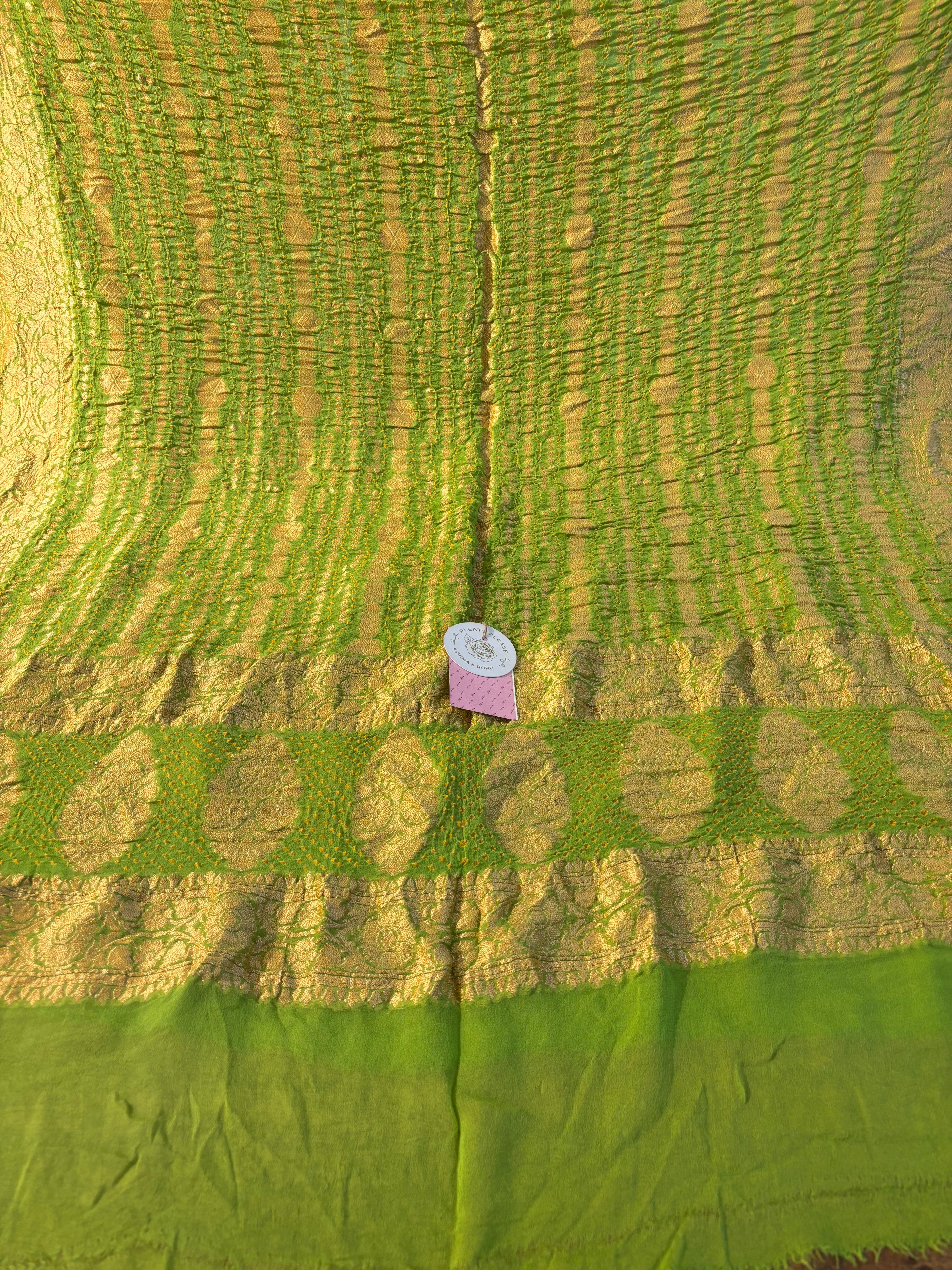 Dhani Green Khaddi Georgette Bandhej Neemzari Dupatta