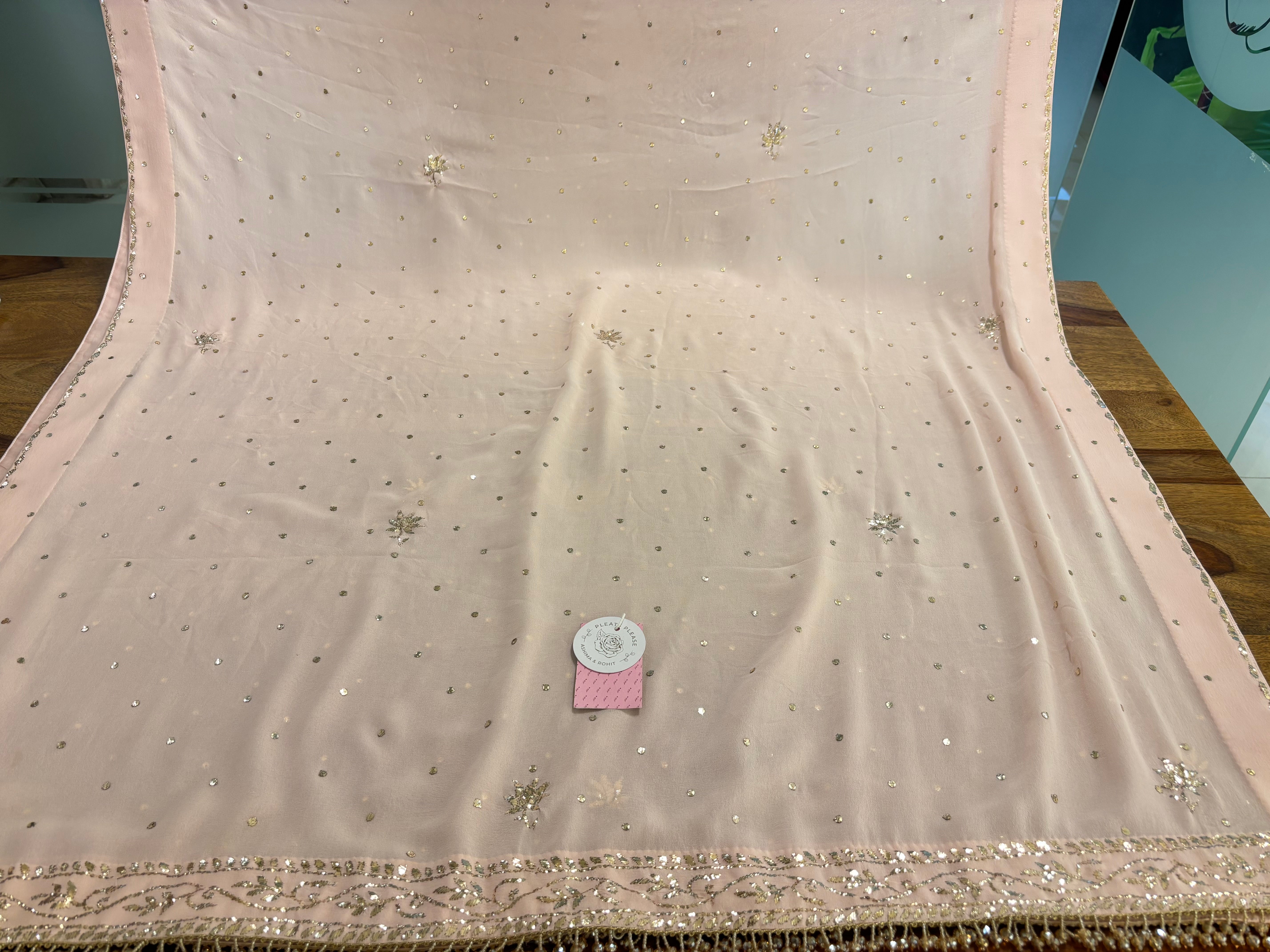 Baby Pink Pure & Premium Georgette Mukaish Jhola & Dupatta