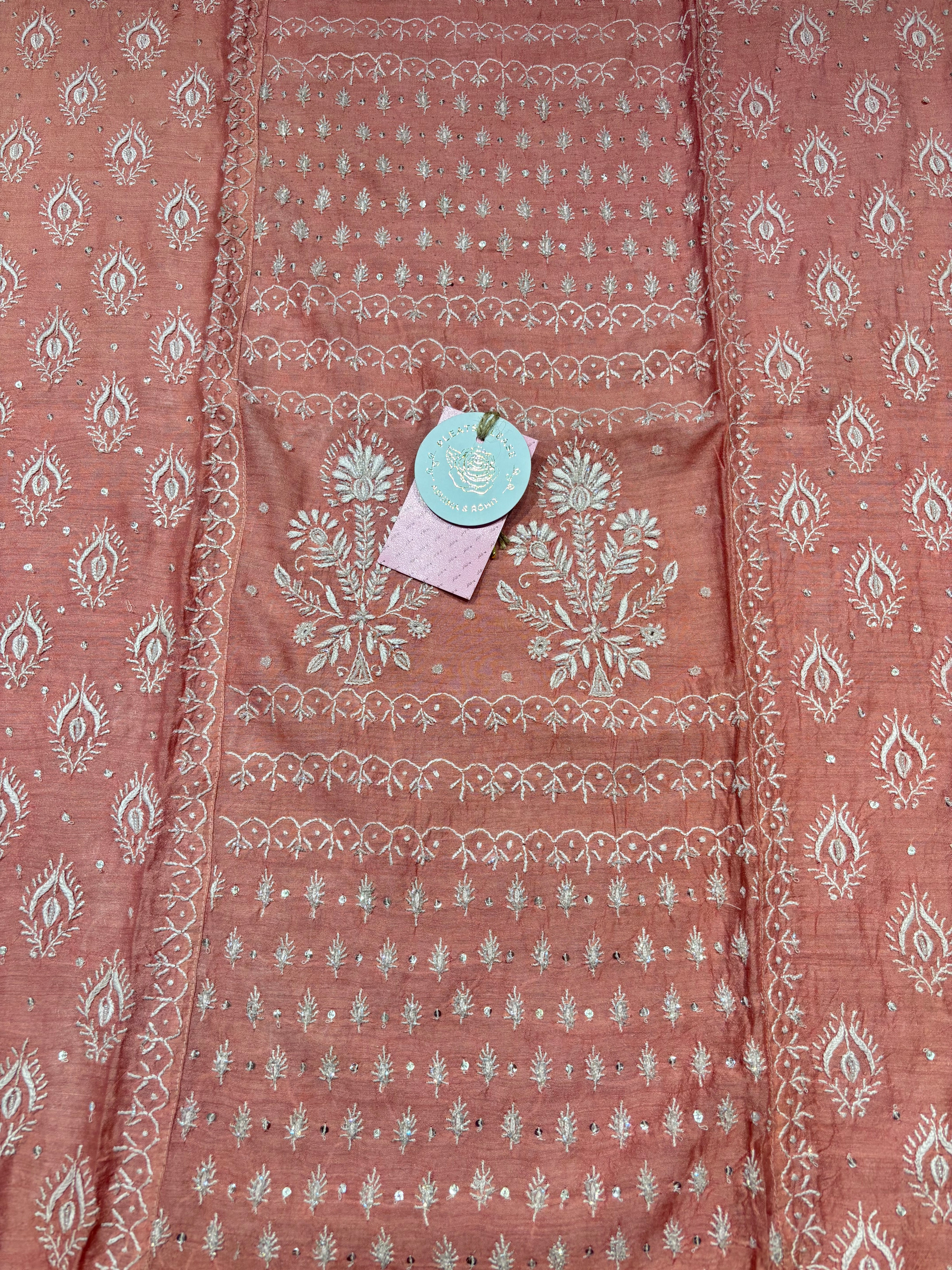 Pink Ombre Pure & Premium Monga Silk Chikankari Kurta & Dupatta Set