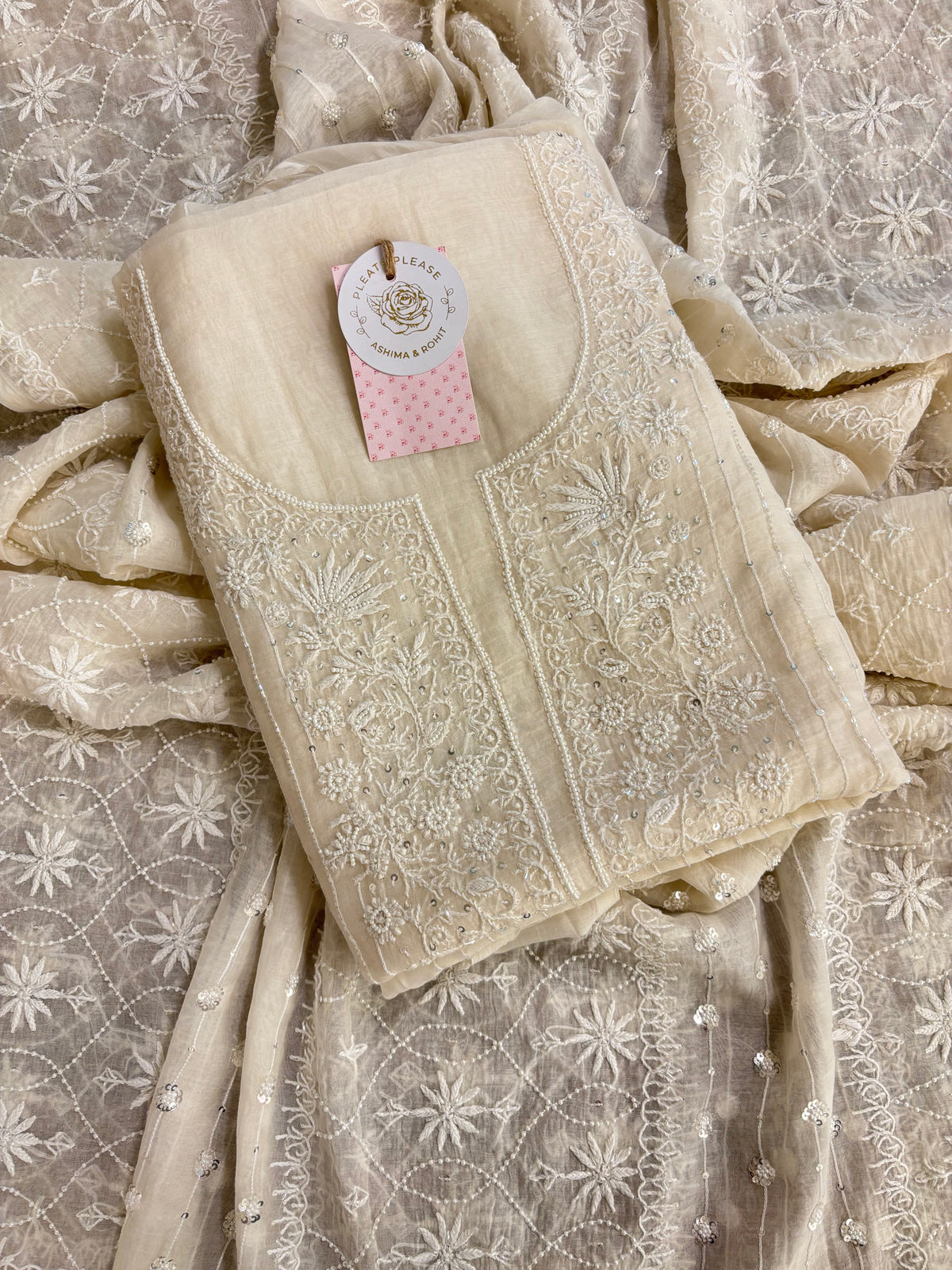 Dyeable Chanderi Mul Chikankari Kurta & Dupatta