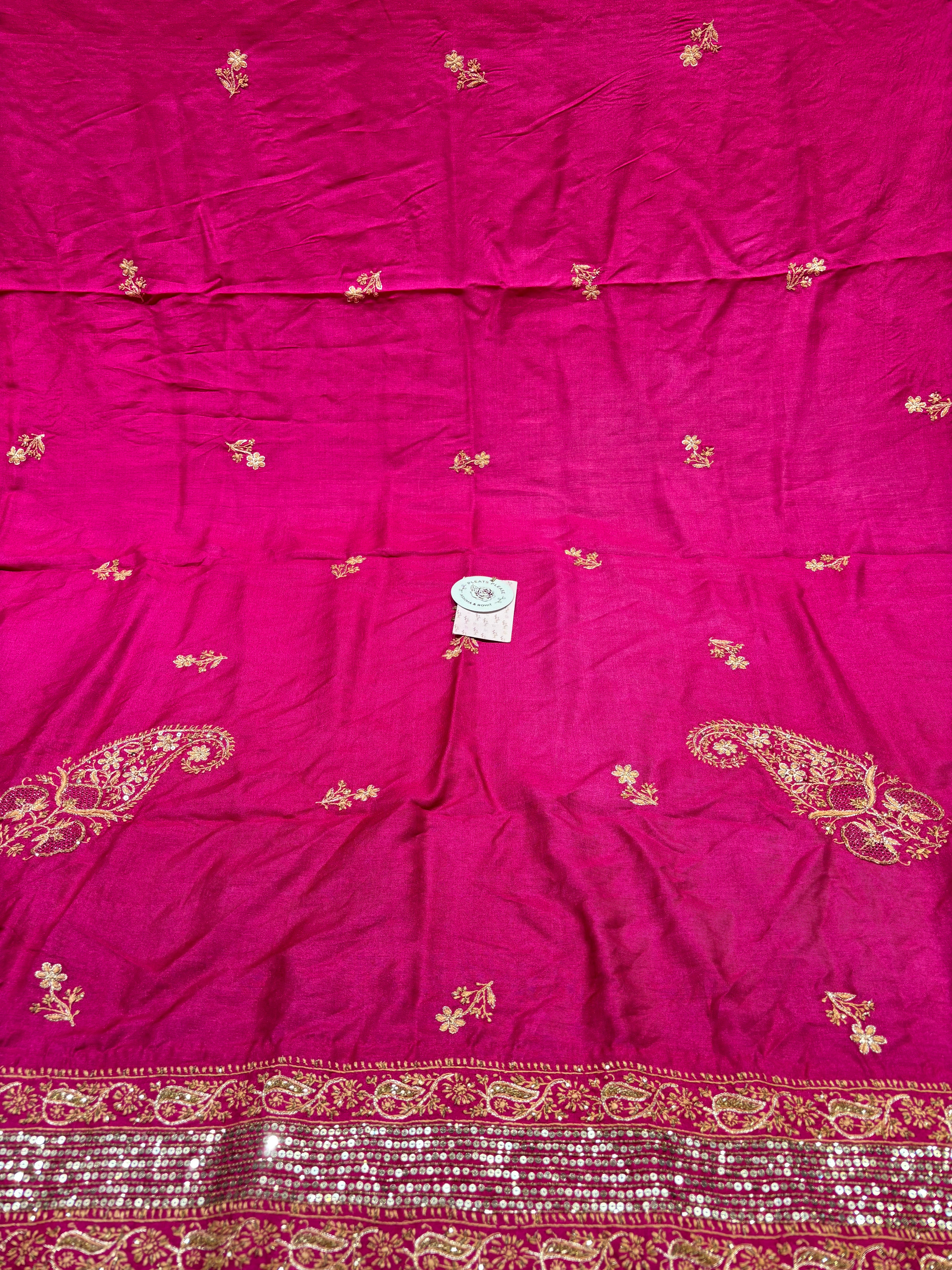 Fuschia Pink Monga Silk Chikankari A-Line Anarkali & Dupatta Set