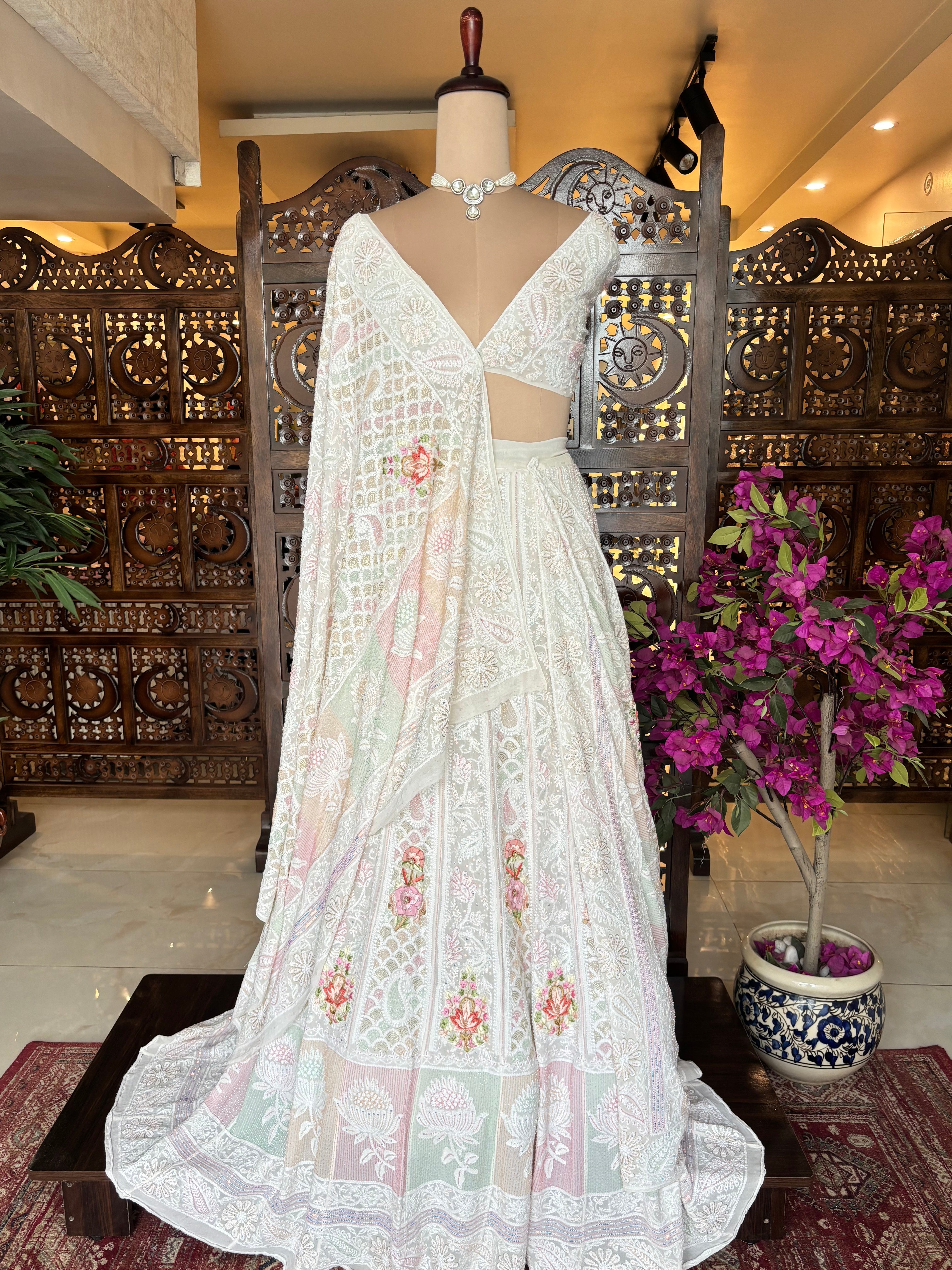 Dyeable Pure & Premium Georgette Chikankari Lehenga & Dupatta Set