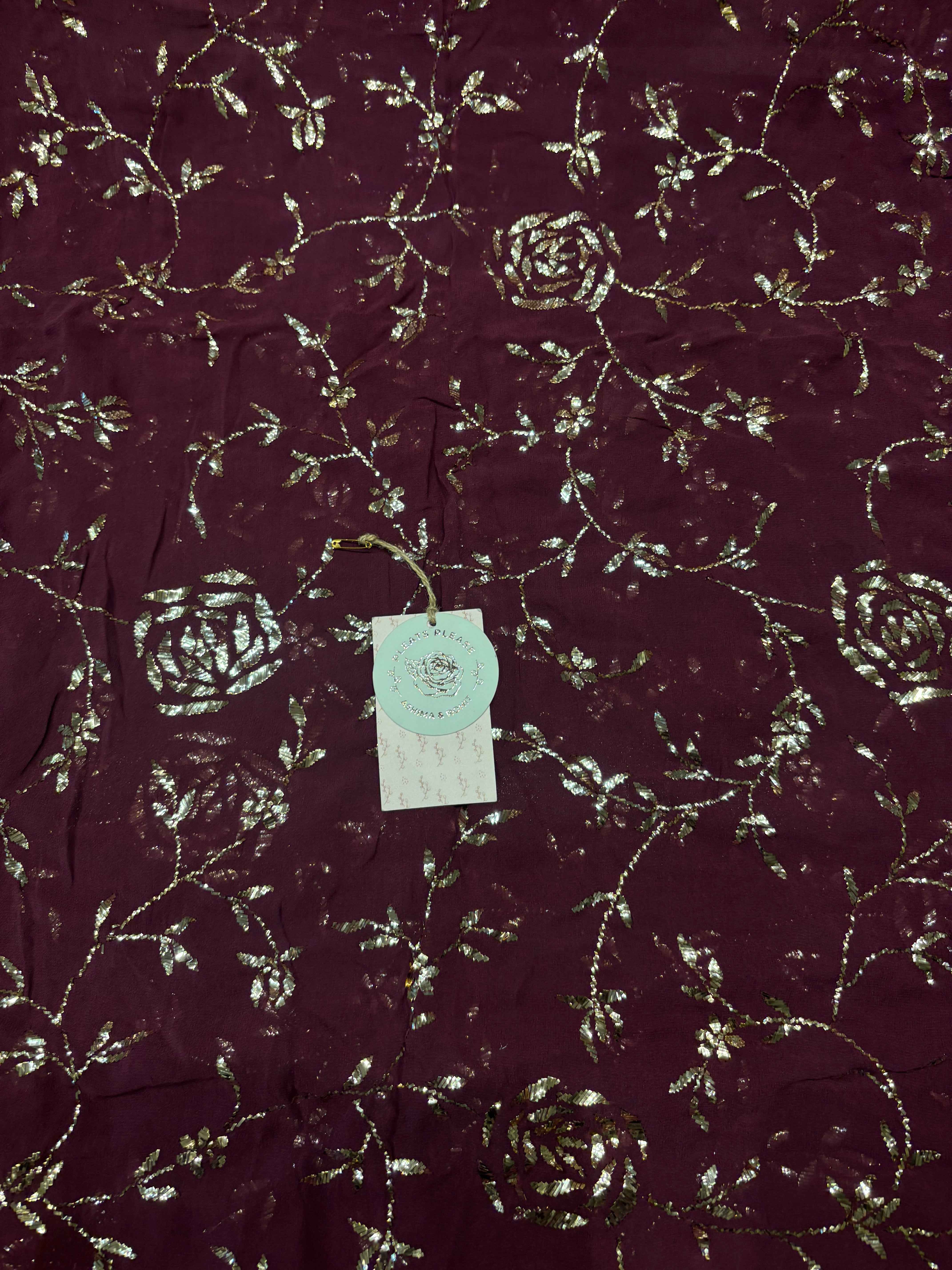 Wine Mukaish Pure And Premium Georgette Dupatta - Pleats PleaseChikankari