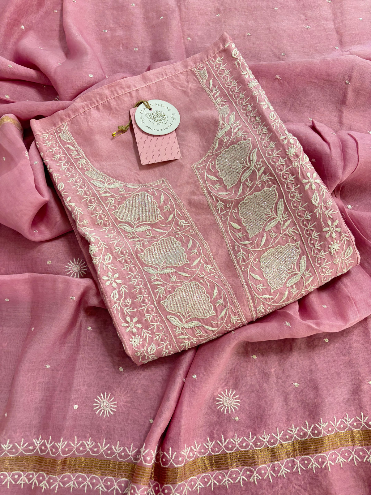 Pink Chanderi Chikankari Kurta & Dupatta