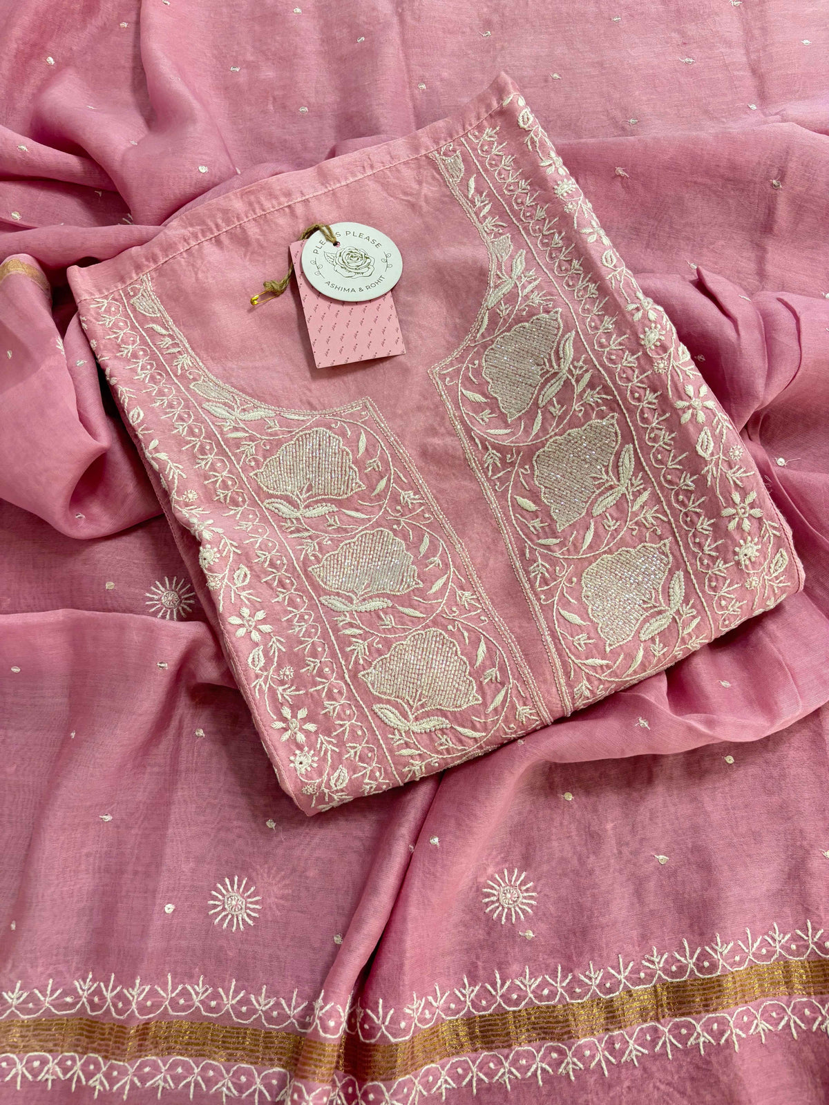 Pink Chanderi Chikankari Kurta & Dupatta