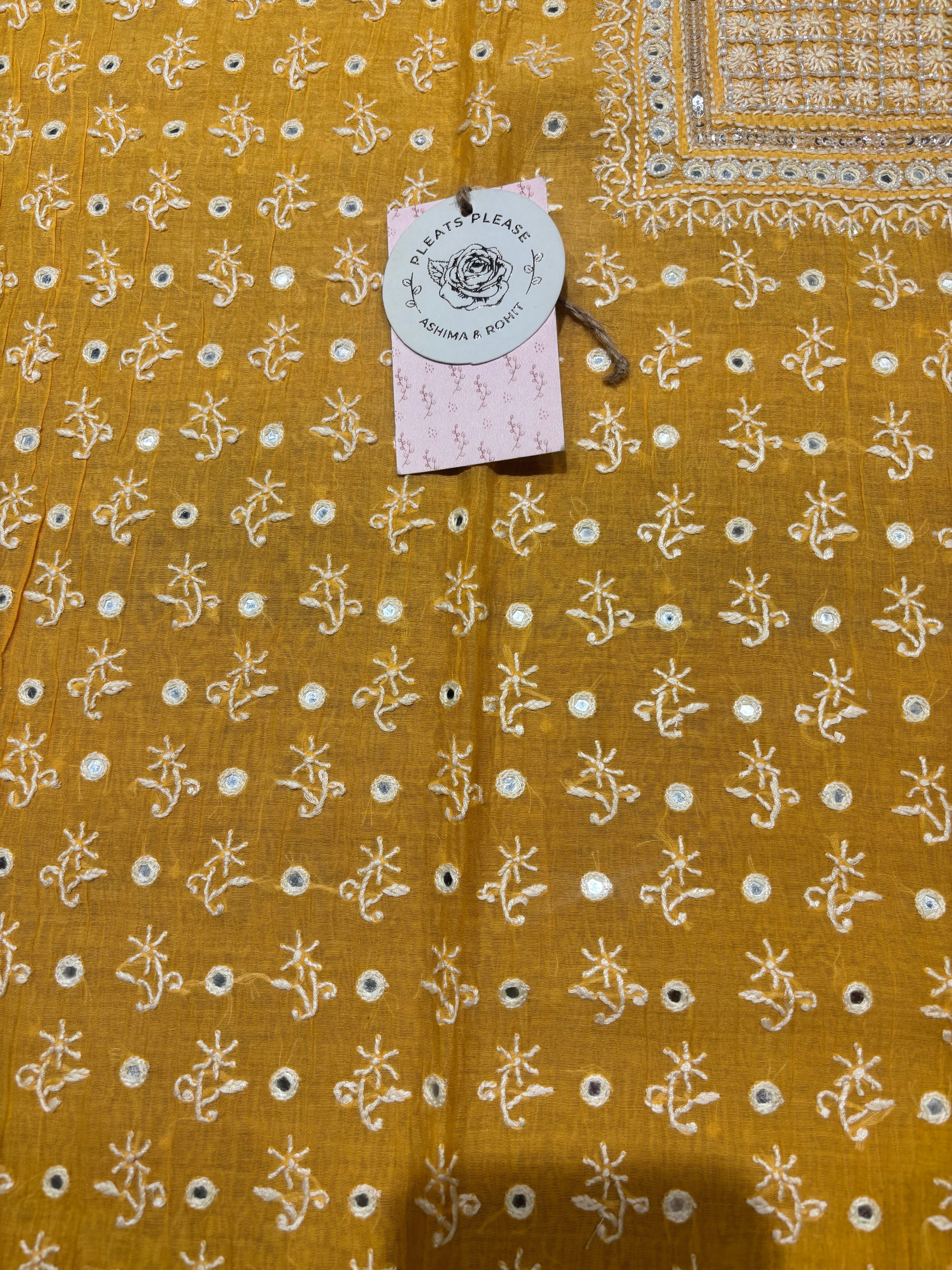 Mango Yellow Chanderi Mul Chikankari Kurta & Dupatta Set