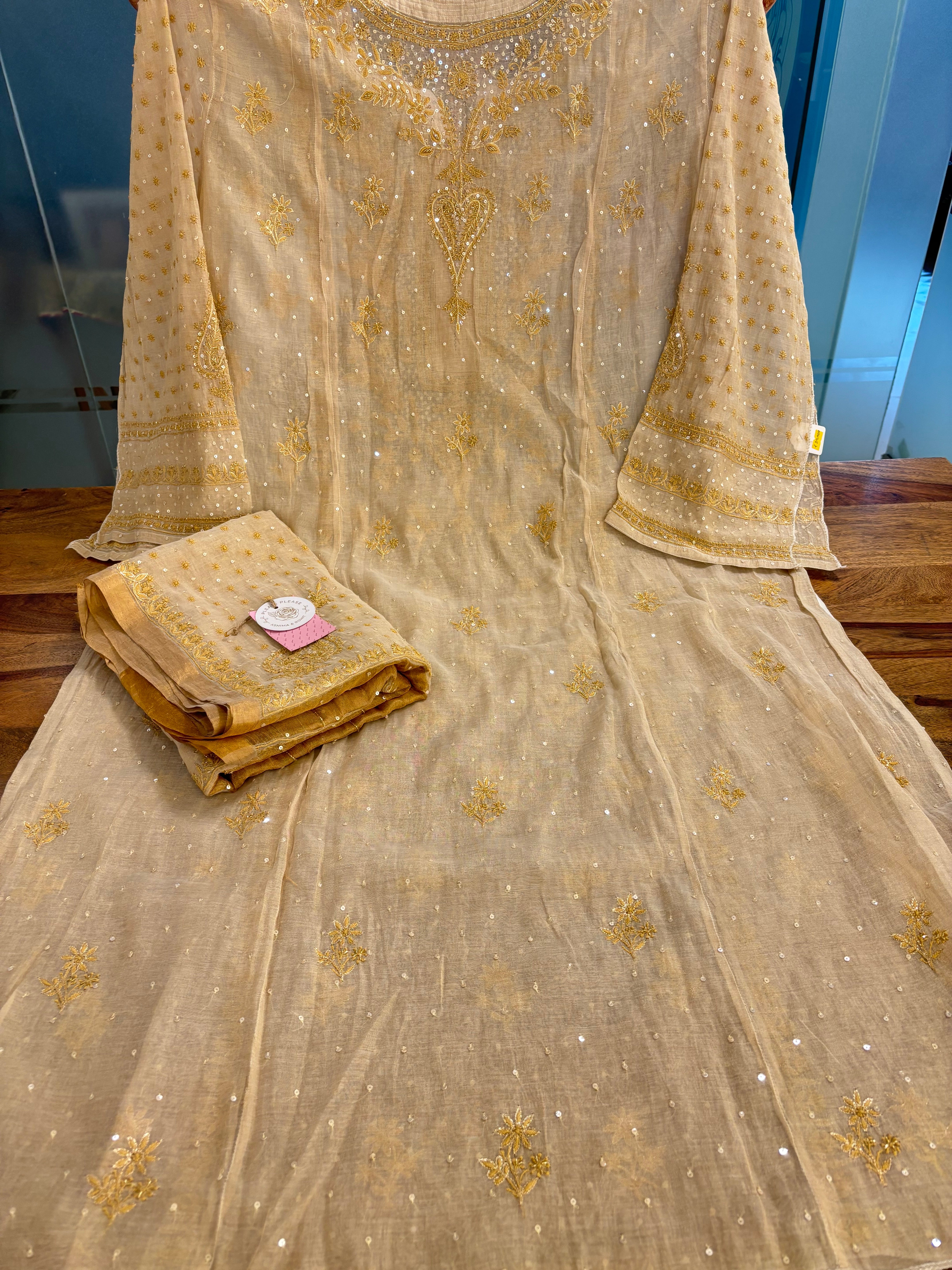 Dyeable Pure & Premium Tissue Chikankari Kurta & Dupatta