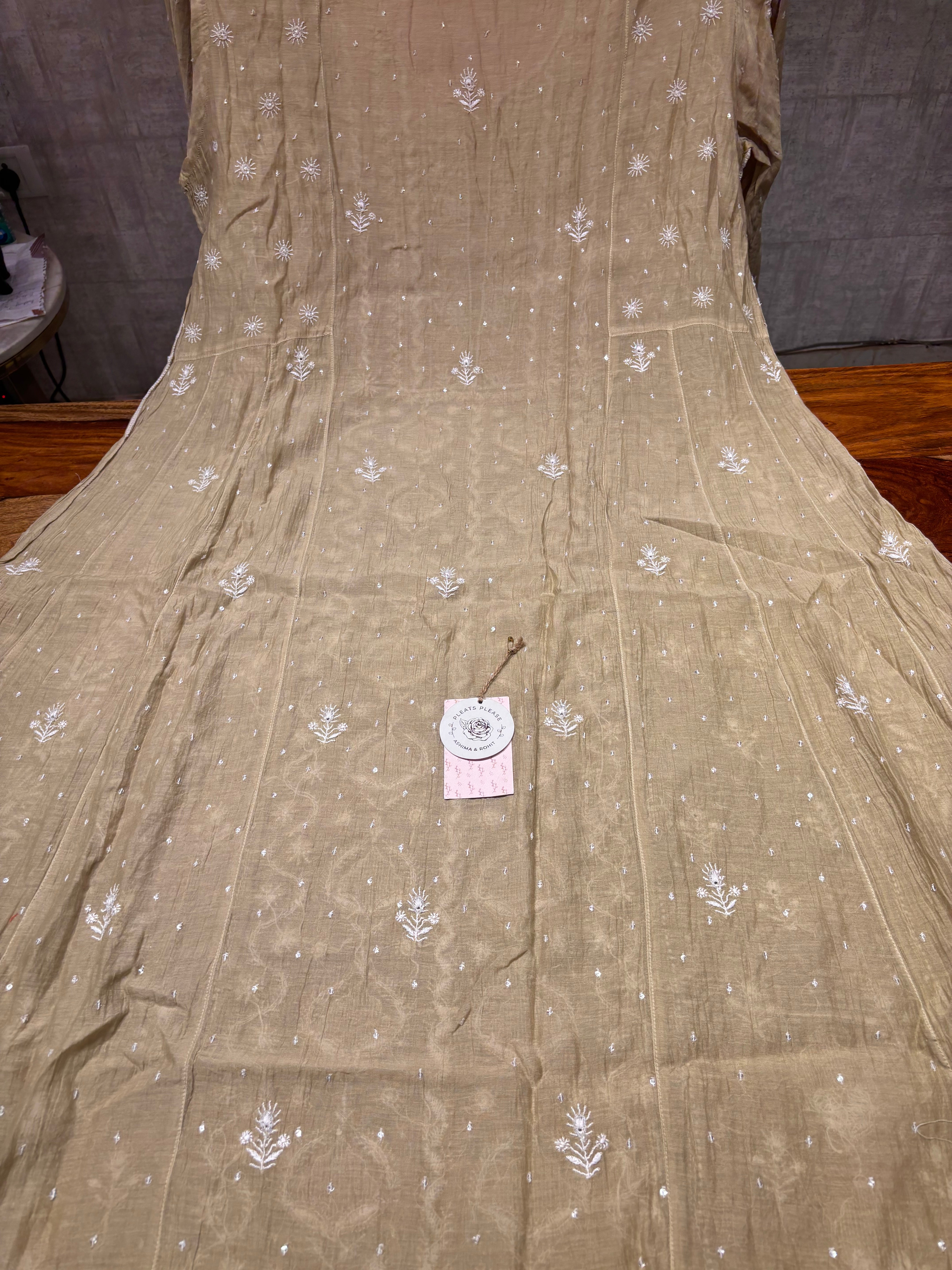 Sand drift Chanderi Mul Chikankari Anarkali and Dupatta set
