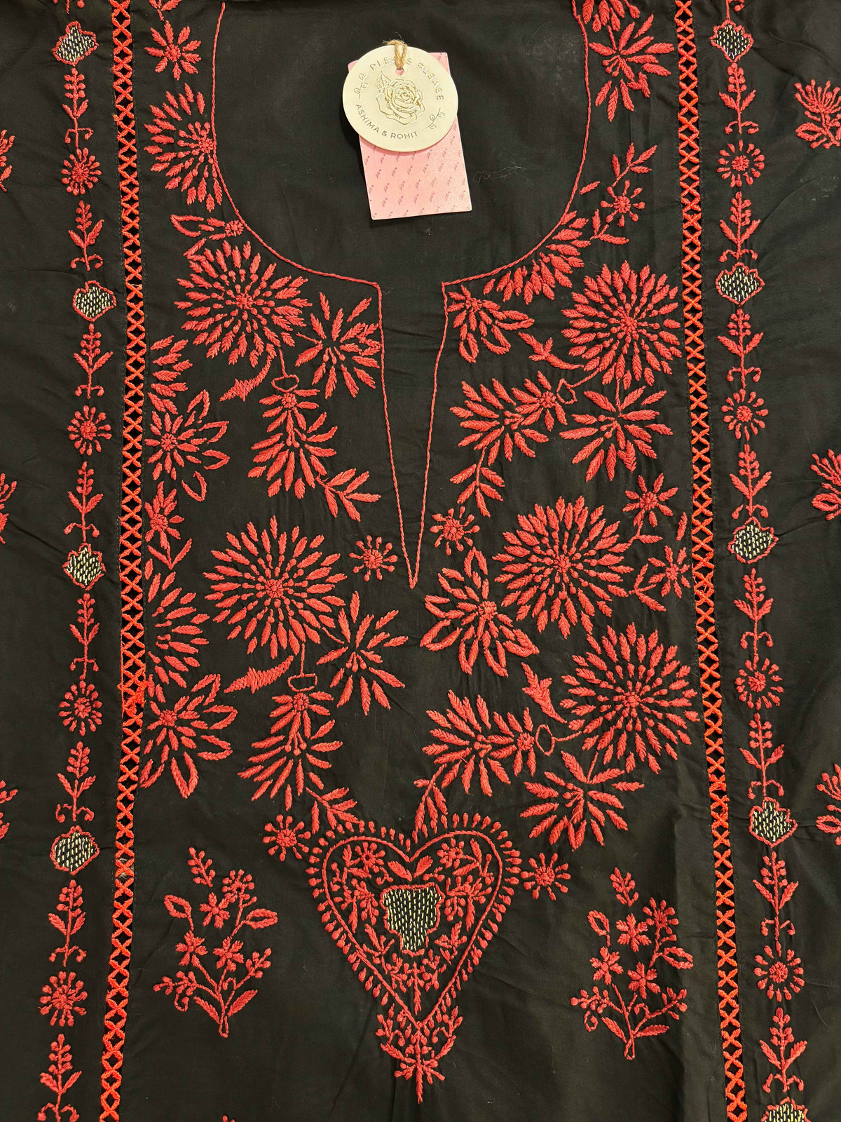 Black Cotton Chikankari Women Kurta