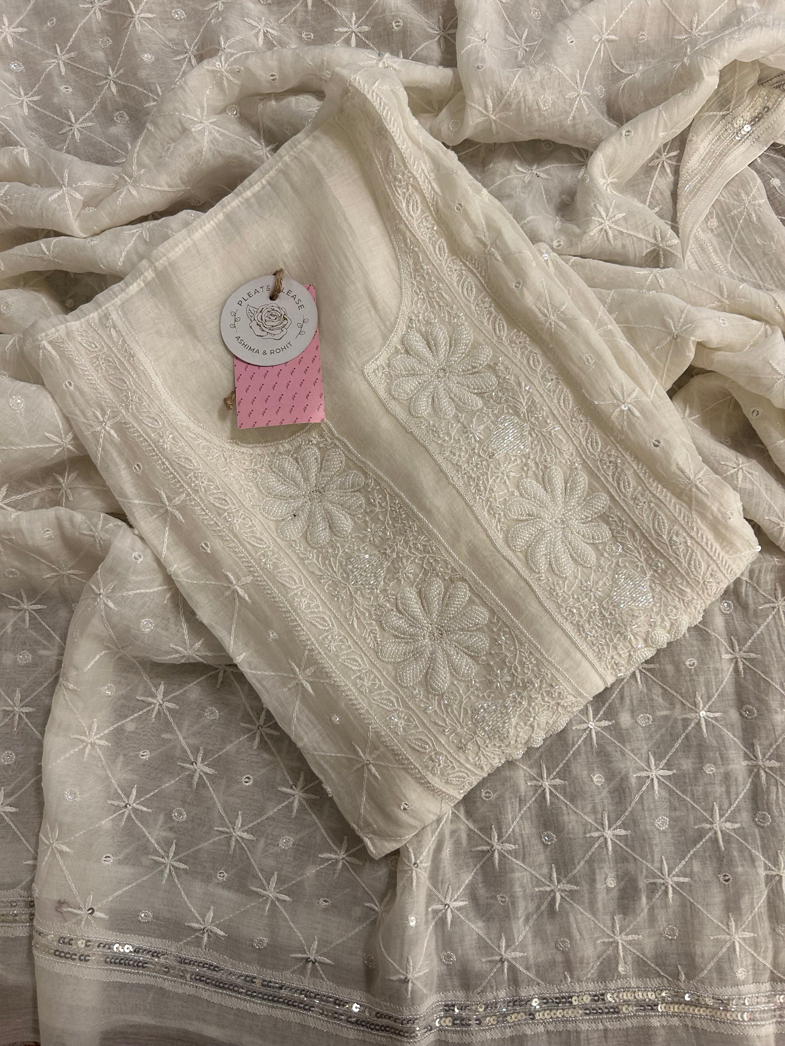 Dyeable Chanderi Mul Chikankari Kurta & Dupatta