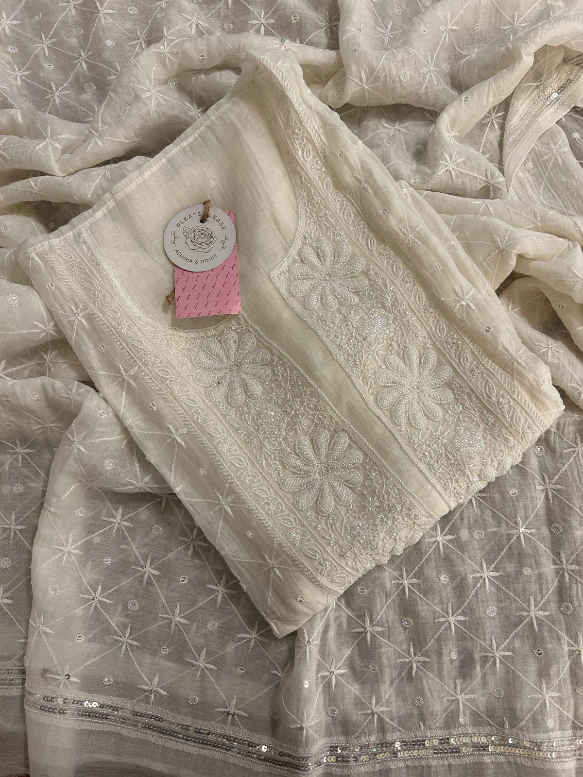Dyeable Chanderi Mul Chikankari Kurta & Dupatta