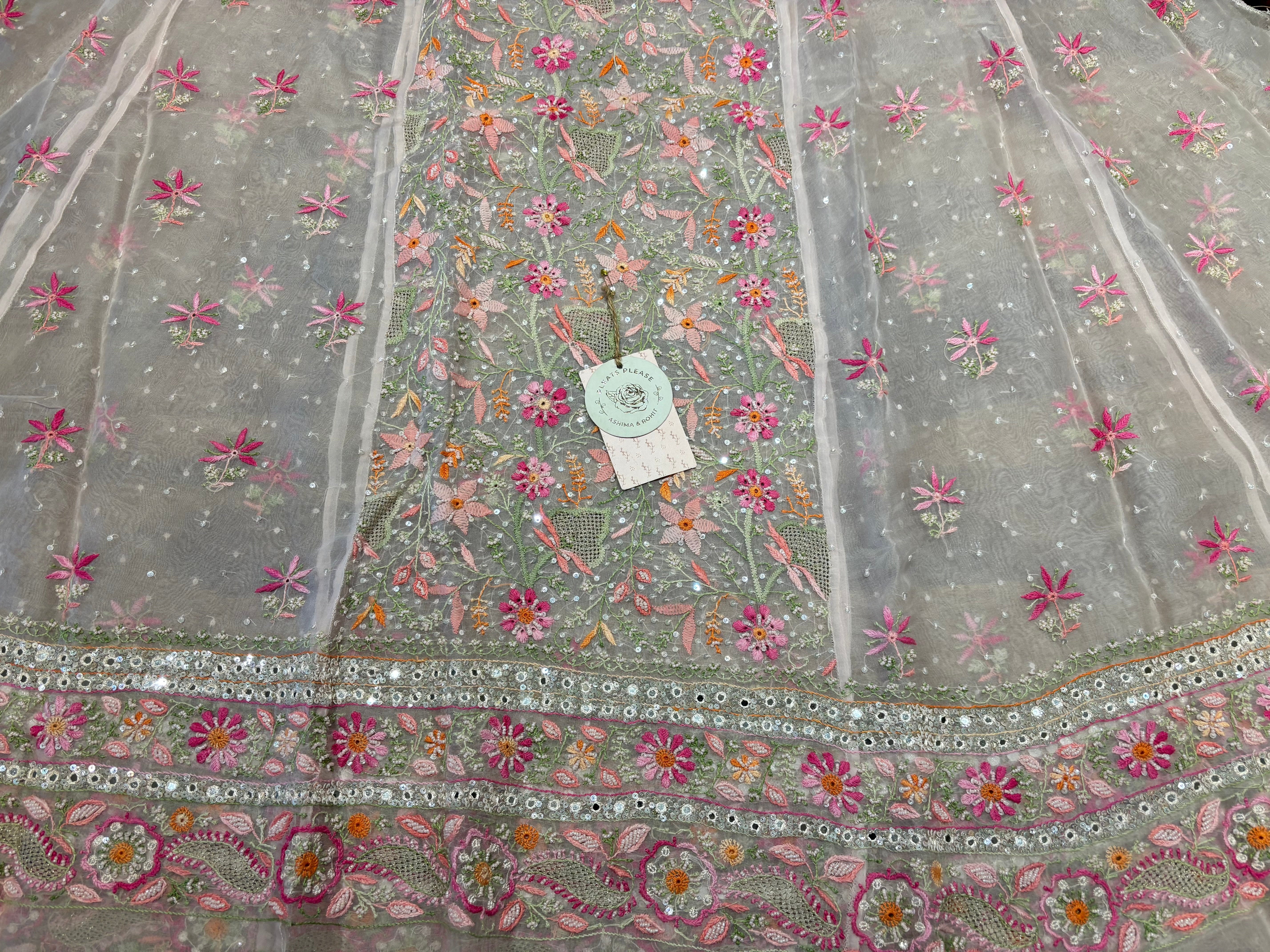 Pink Organza Chikankari Anarkali and Dupatta set