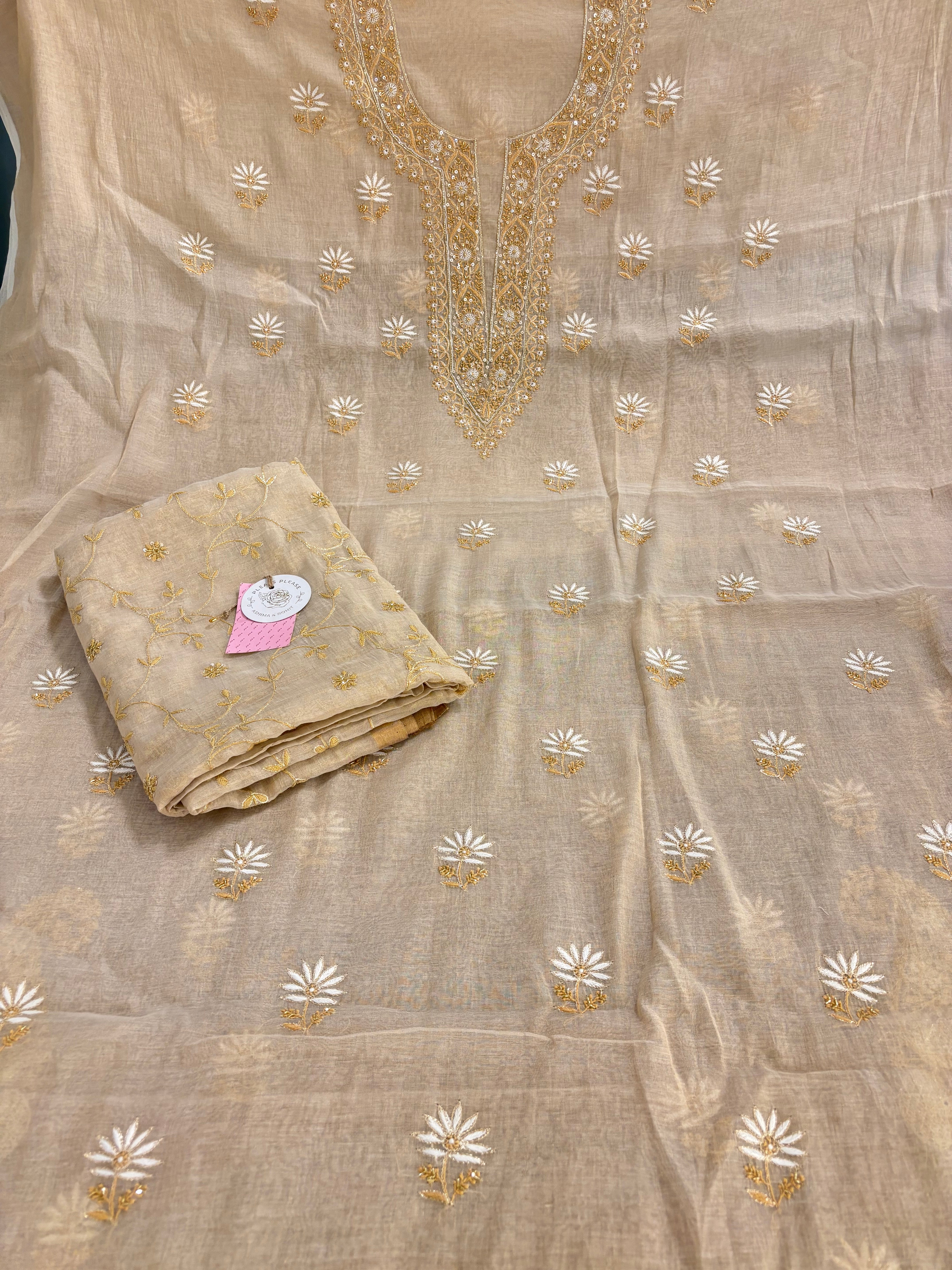 Dyeable Pure & Premium Tissue Chikankari Kurta & Dupatta