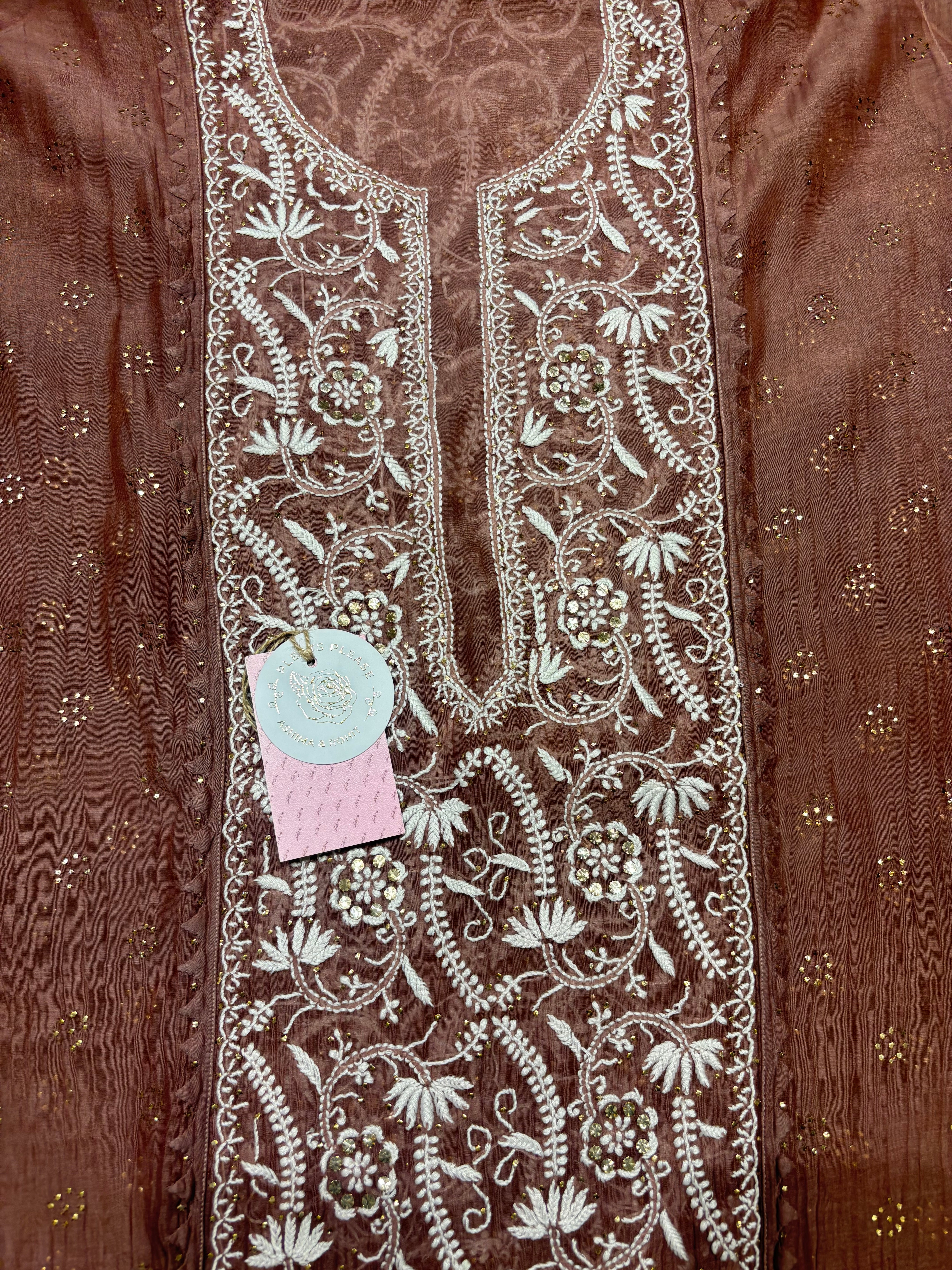 Rosewood Chanderi Mul Chikankari Kurta & Dupatta Set