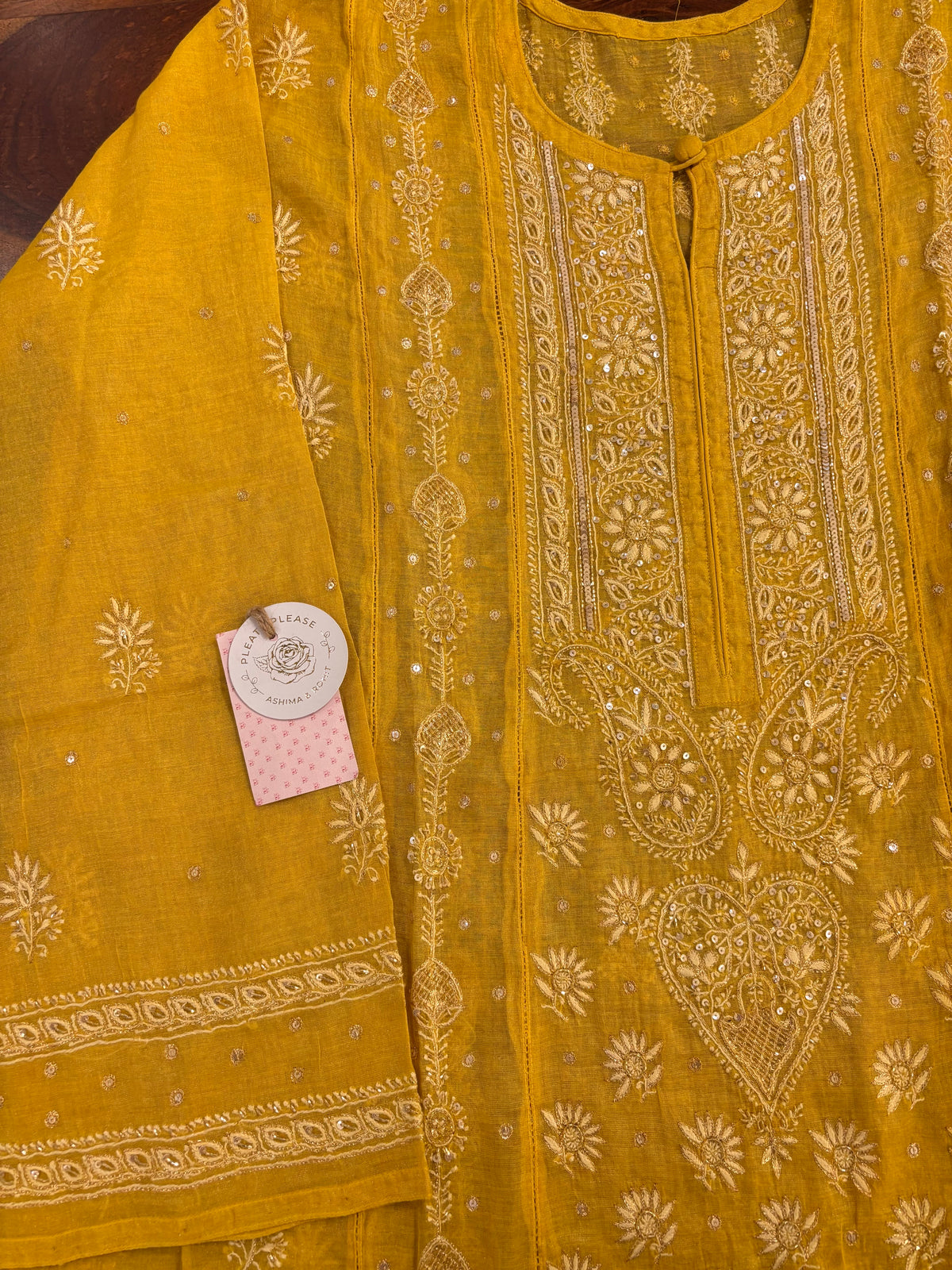 Mustard Yellow Pure & Premium Tissue Chikankari Kurta & Dupatta