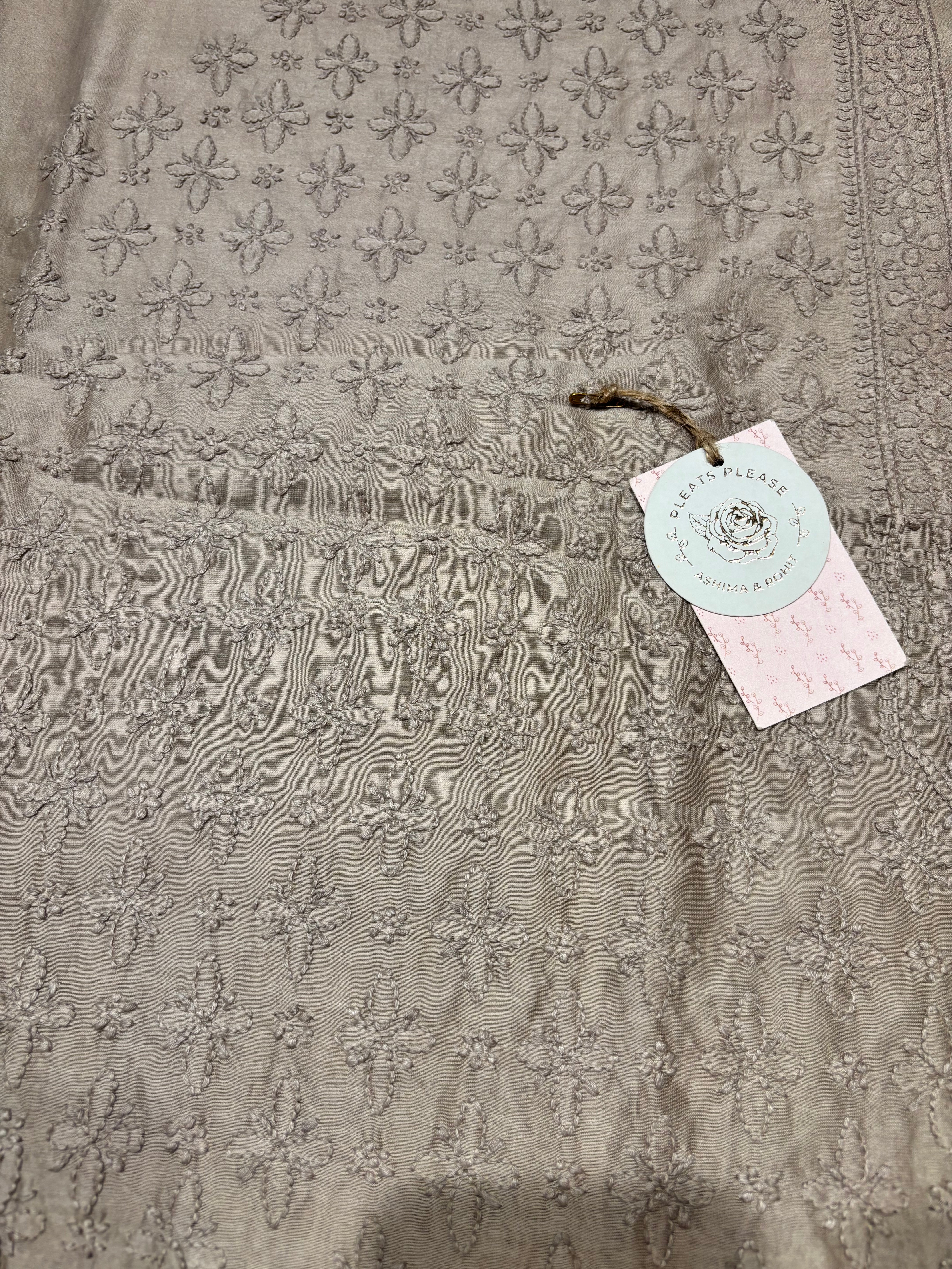 Plaza Taupe Chanderi Silk Chikankari Men's Kurta Fabric