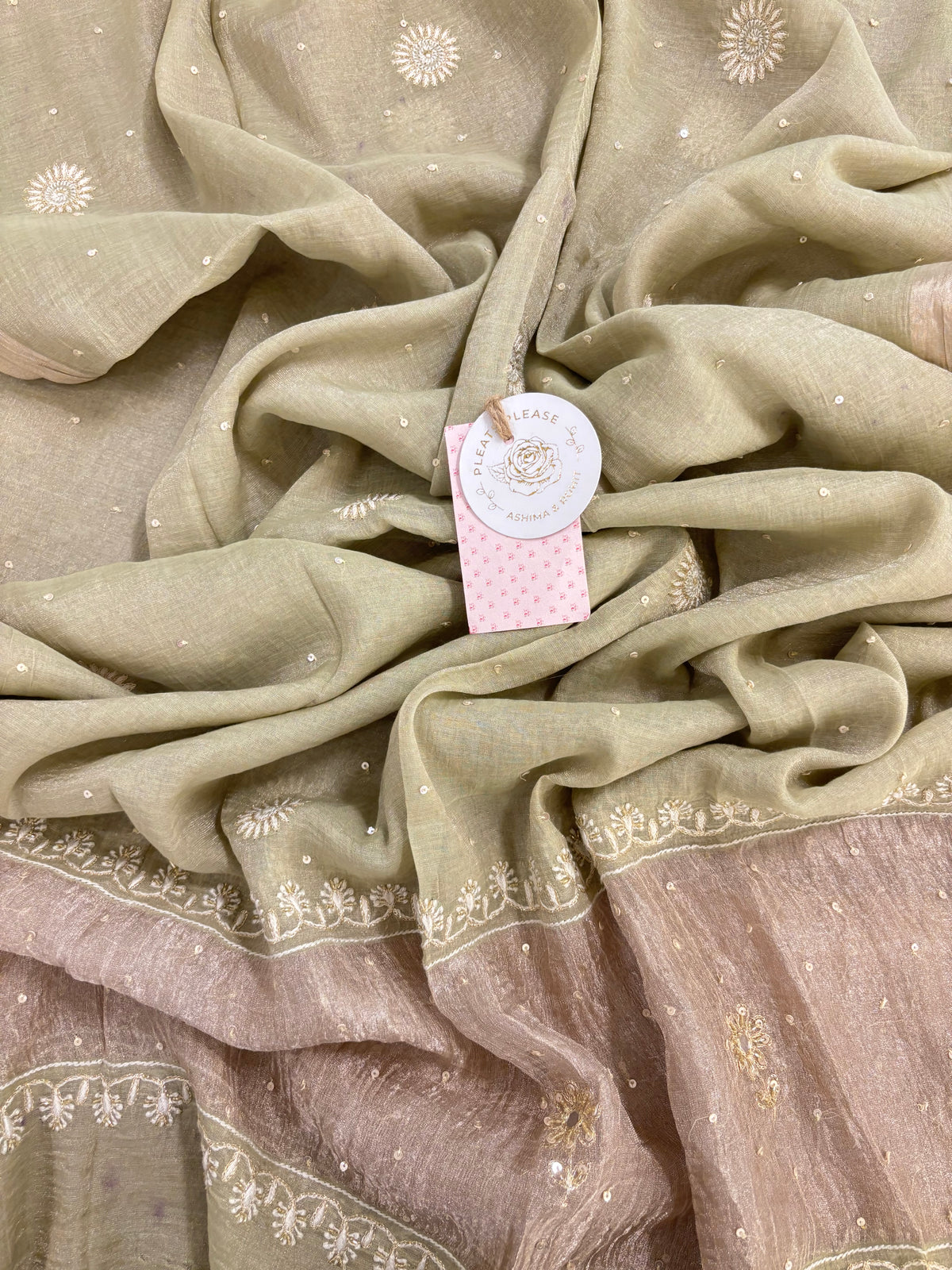 Pistachio Green Pure & Premium Tissue Jaal Chikankari Anarkali & Dupatta