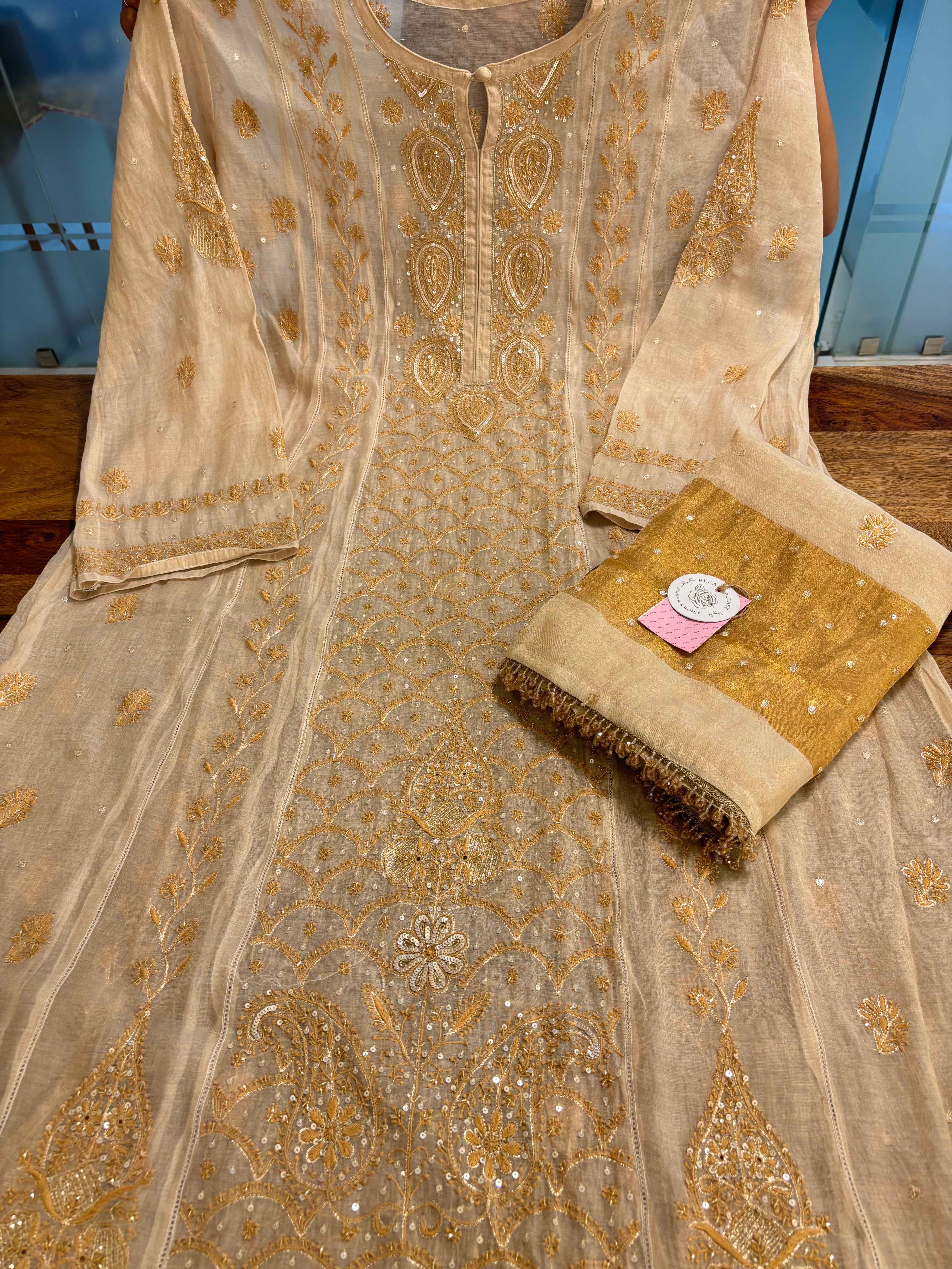 Dyeable Pure & Premium Tissue Chikankari Kurta & Dupatta
