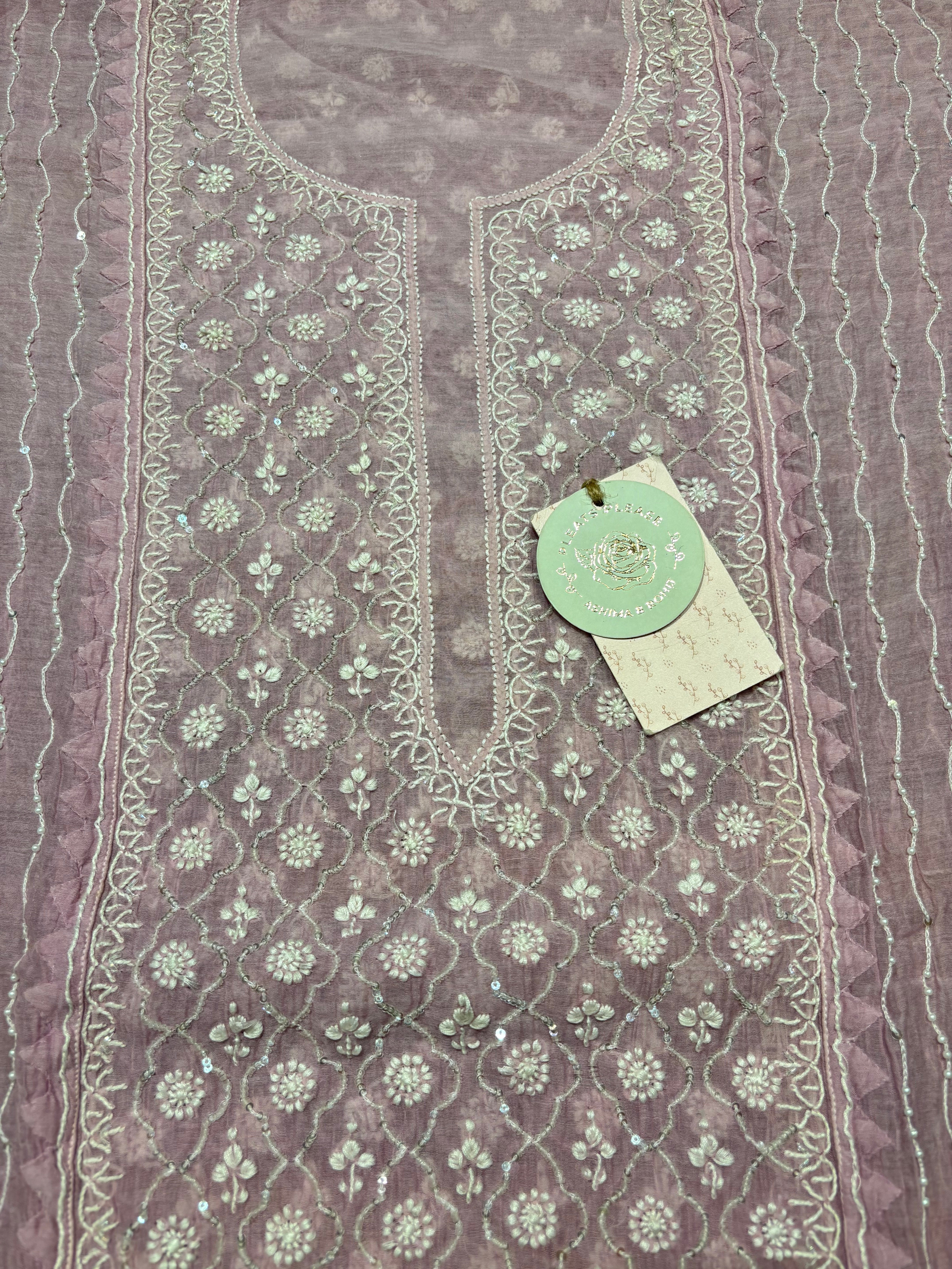 Lavender Chanderi Mul Chikankari Kurta & Dupatta Set